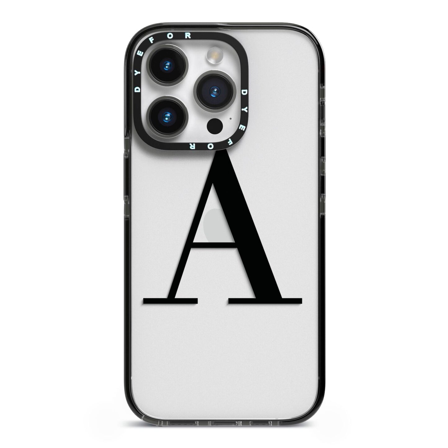 Personalised Black Big Initial Clear Custom iPhone 14 Pro Black Impact Case on Silver phone