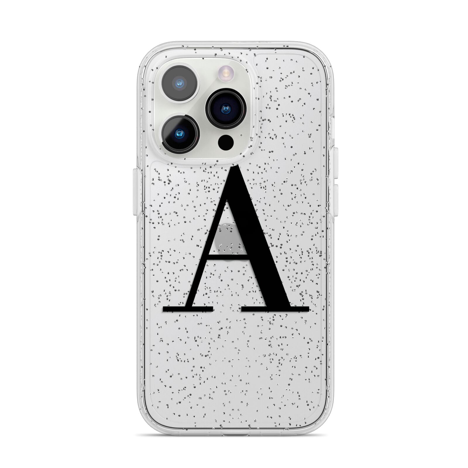 Personalised Black Big Initial Clear Custom iPhone 14 Pro Glitter Tough Case Silver