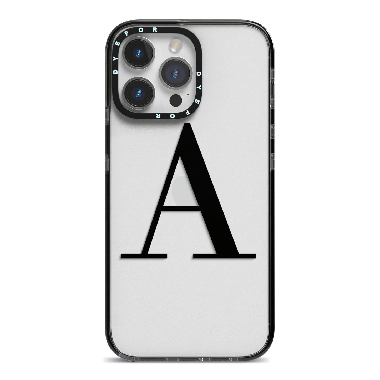 Personalised Black Big Initial Clear Custom iPhone 14 Pro Max Black Impact Case on Silver phone