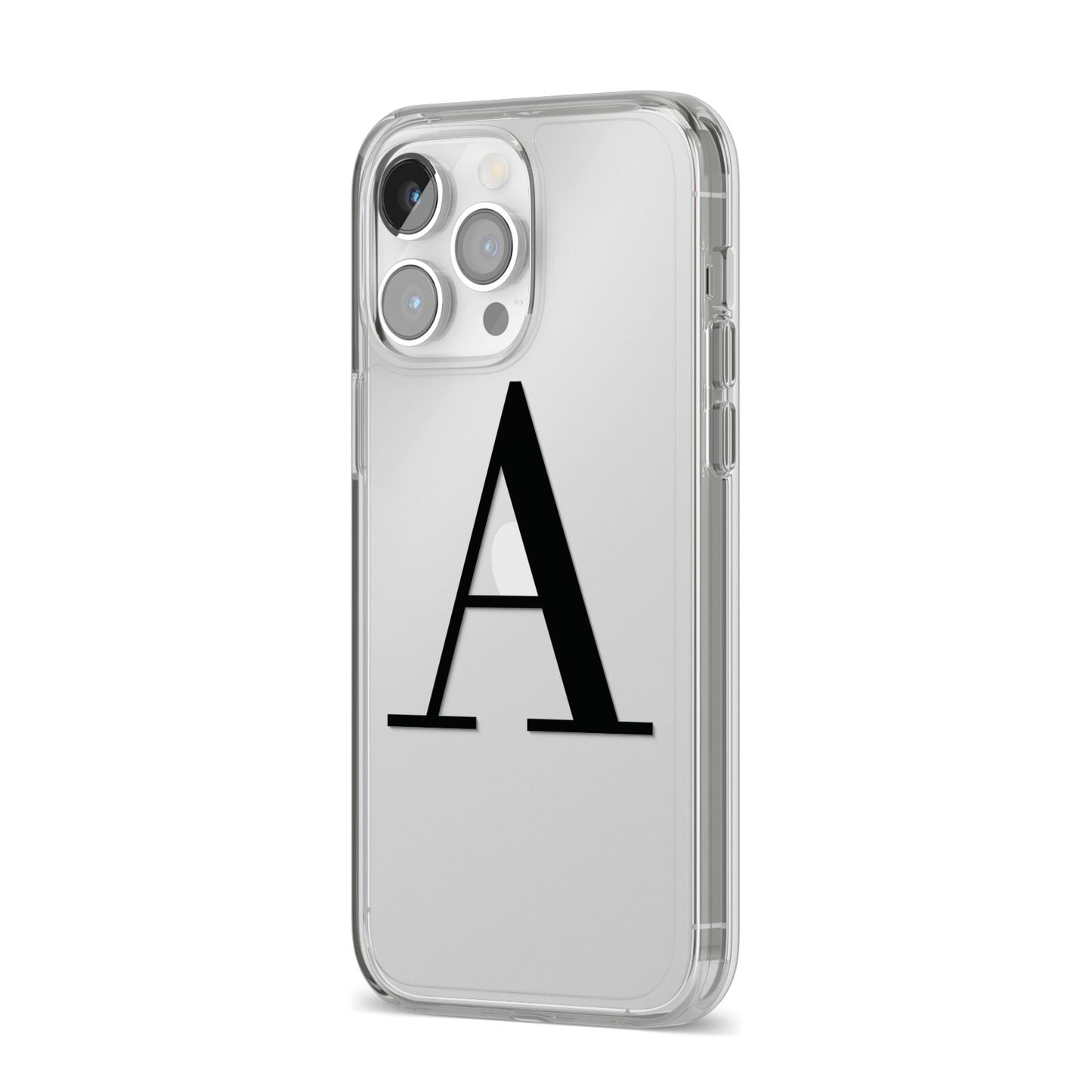 Personalised Black Big Initial Clear Custom iPhone 14 Pro Max Clear Tough Case Silver Angled Image