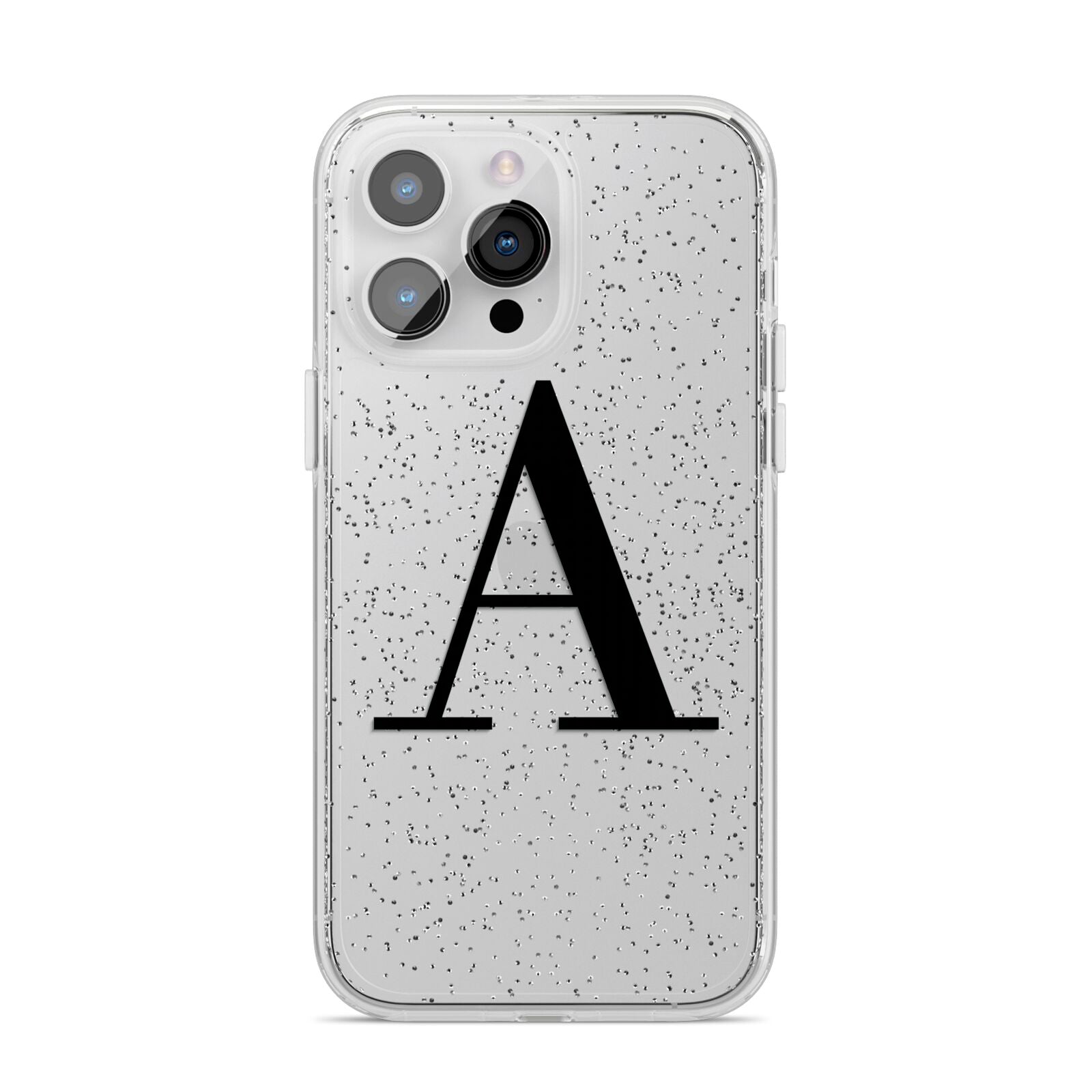 Personalised Black Big Initial Clear Custom iPhone 14 Pro Max Glitter Tough Case Silver