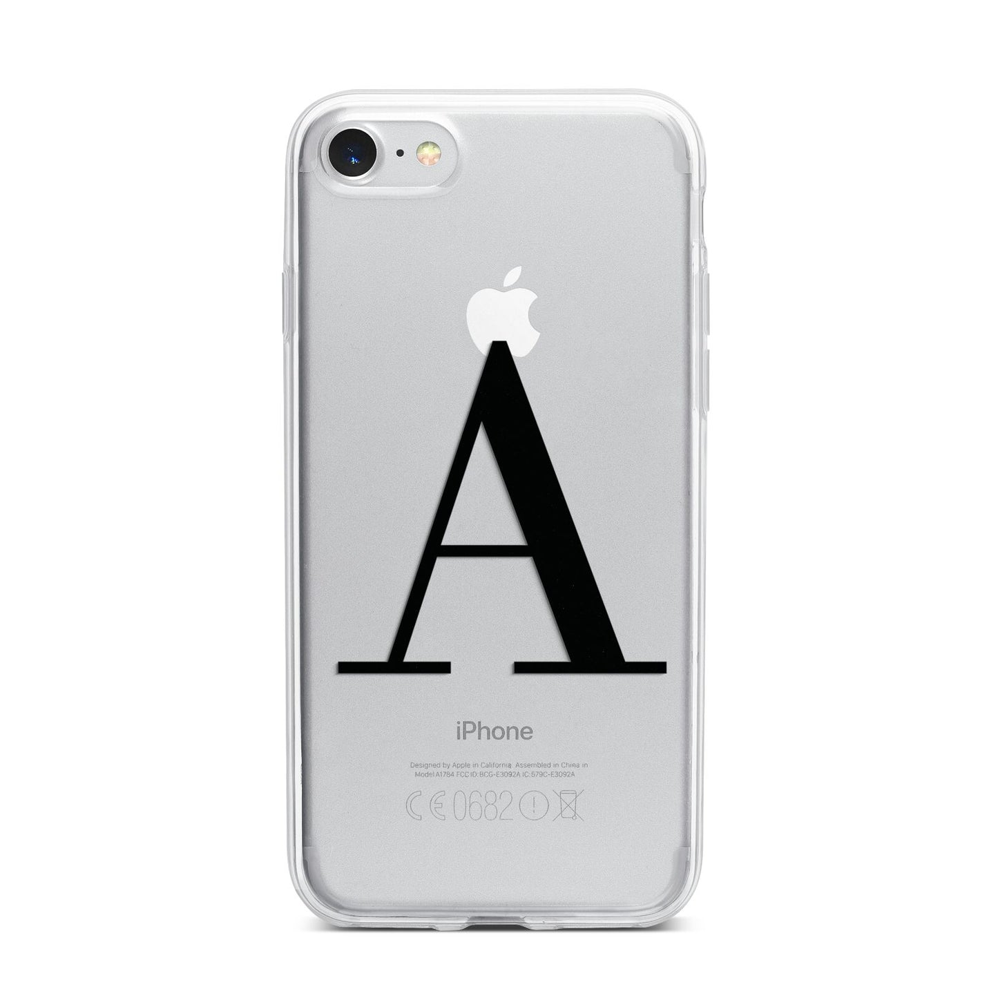 Personalised Black Big Initial Clear Custom iPhone 7 Bumper Case on Silver iPhone