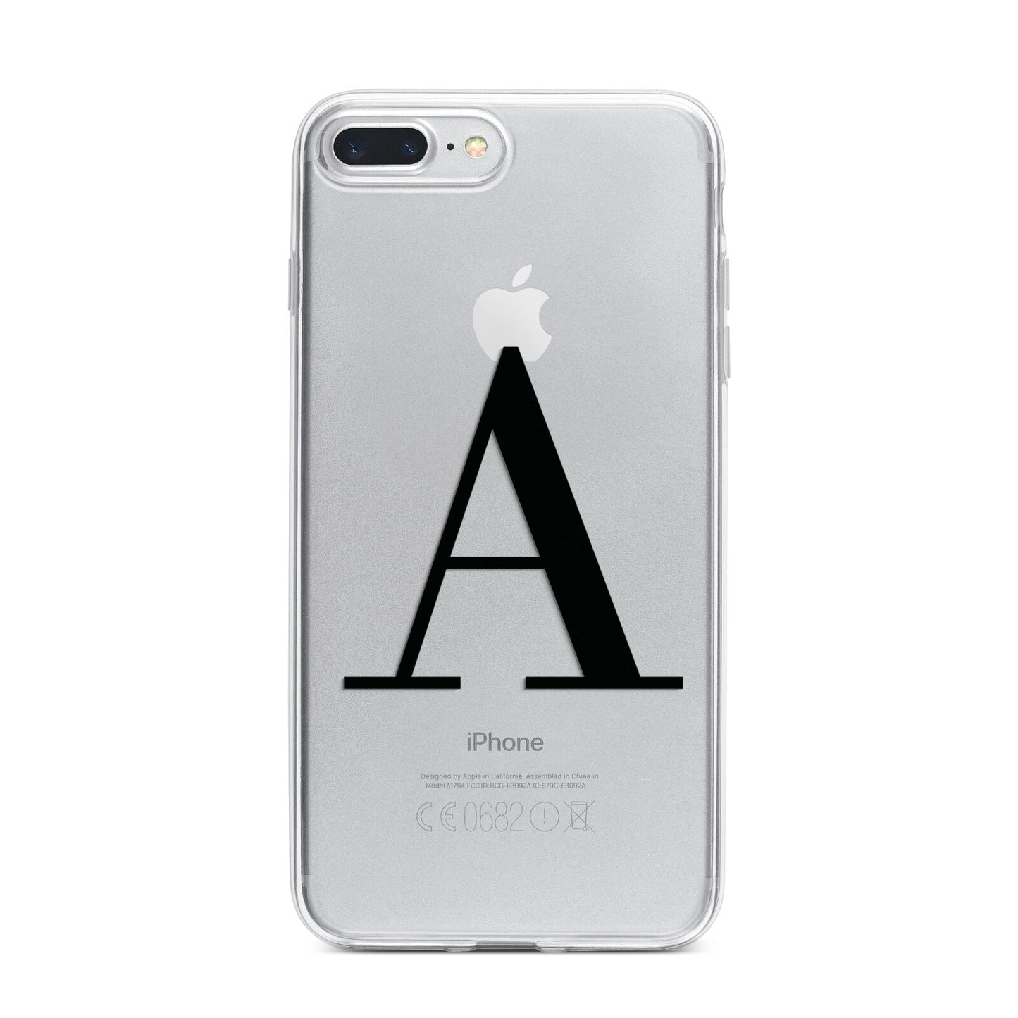 Personalised Black Big Initial Clear Custom iPhone 7 Plus Bumper Case on Silver iPhone