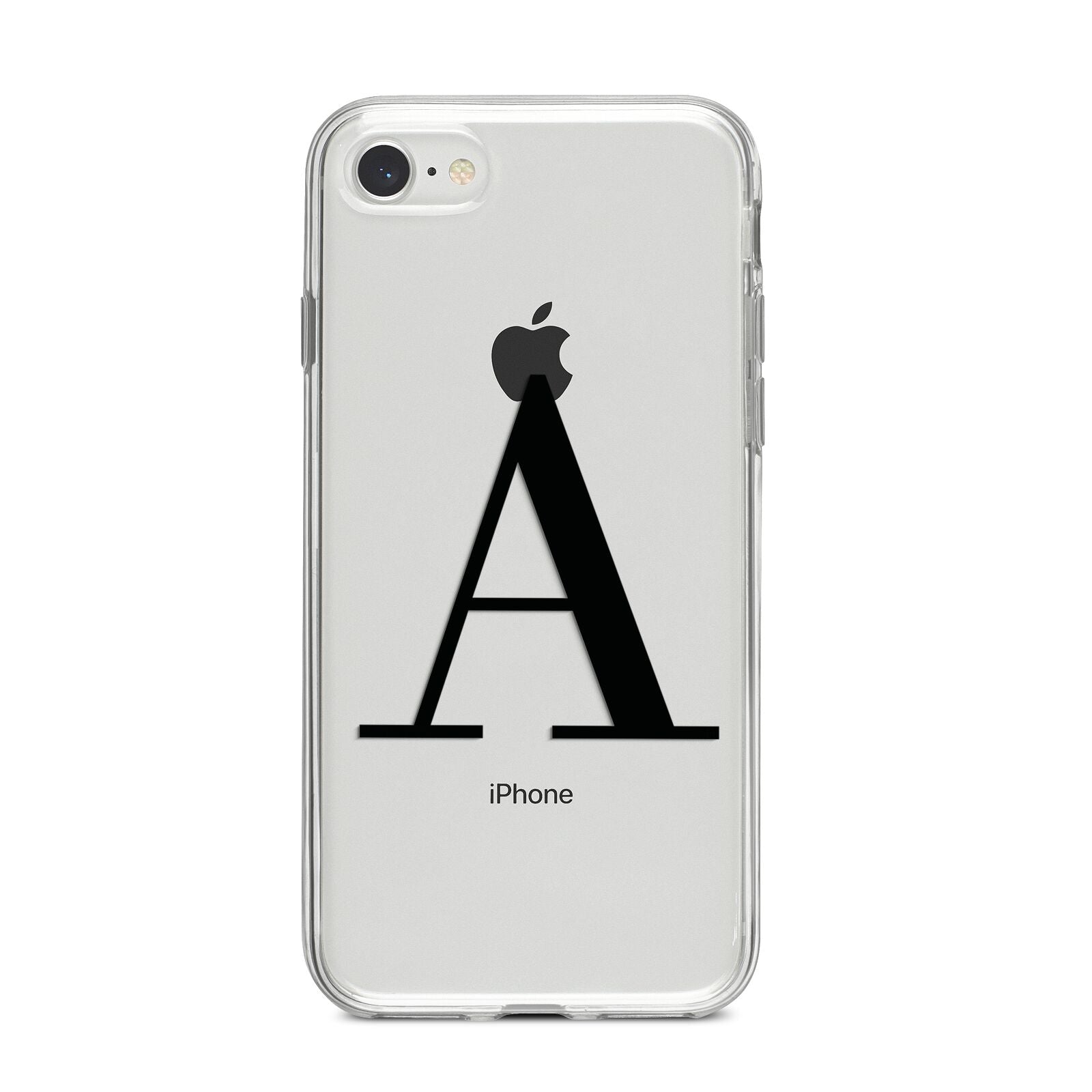 Personalised Black Big Initial Clear Custom iPhone 8 Bumper Case on Silver iPhone