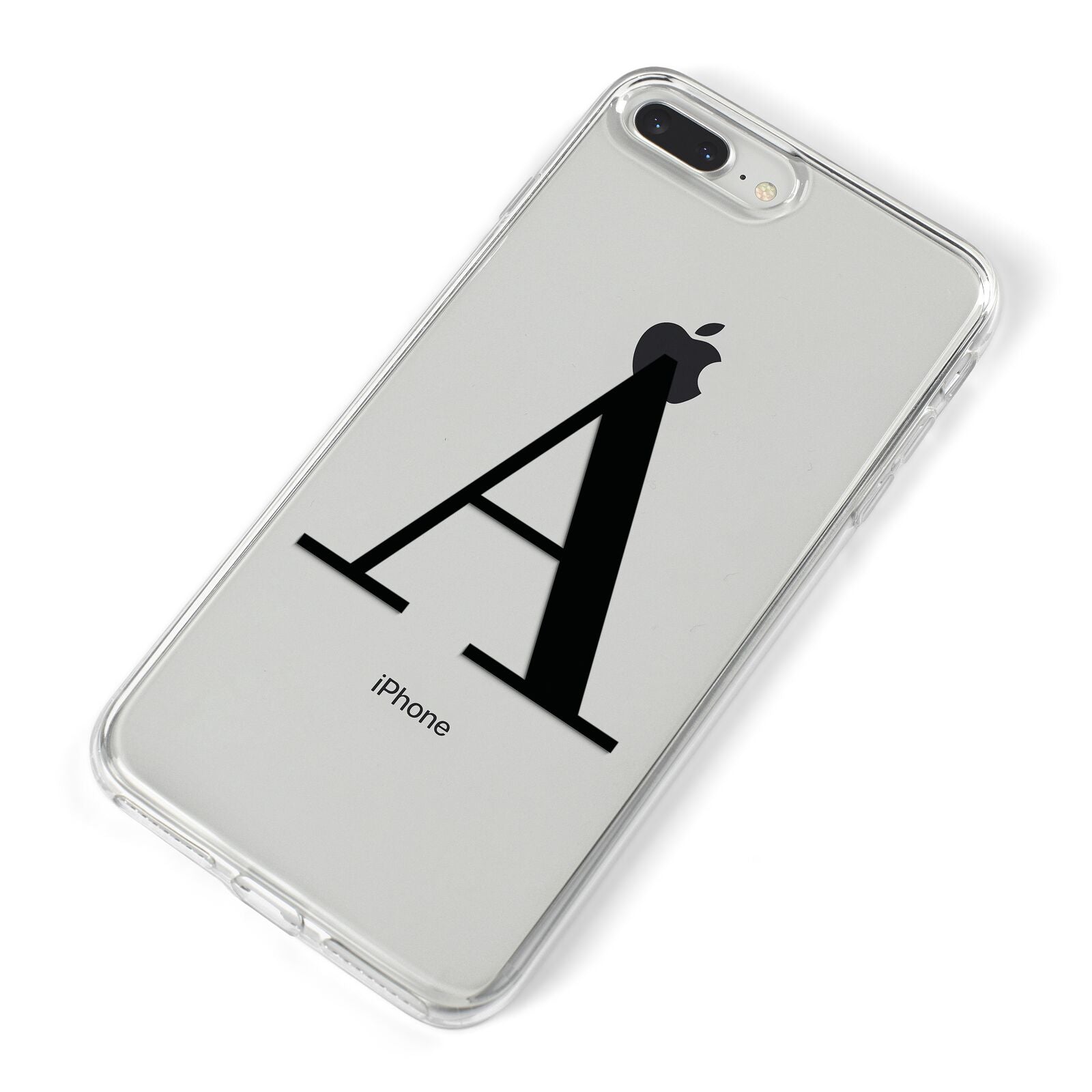 Personalised Black Big Initial Clear Custom iPhone 8 Plus Bumper Case on Silver iPhone Alternative Image