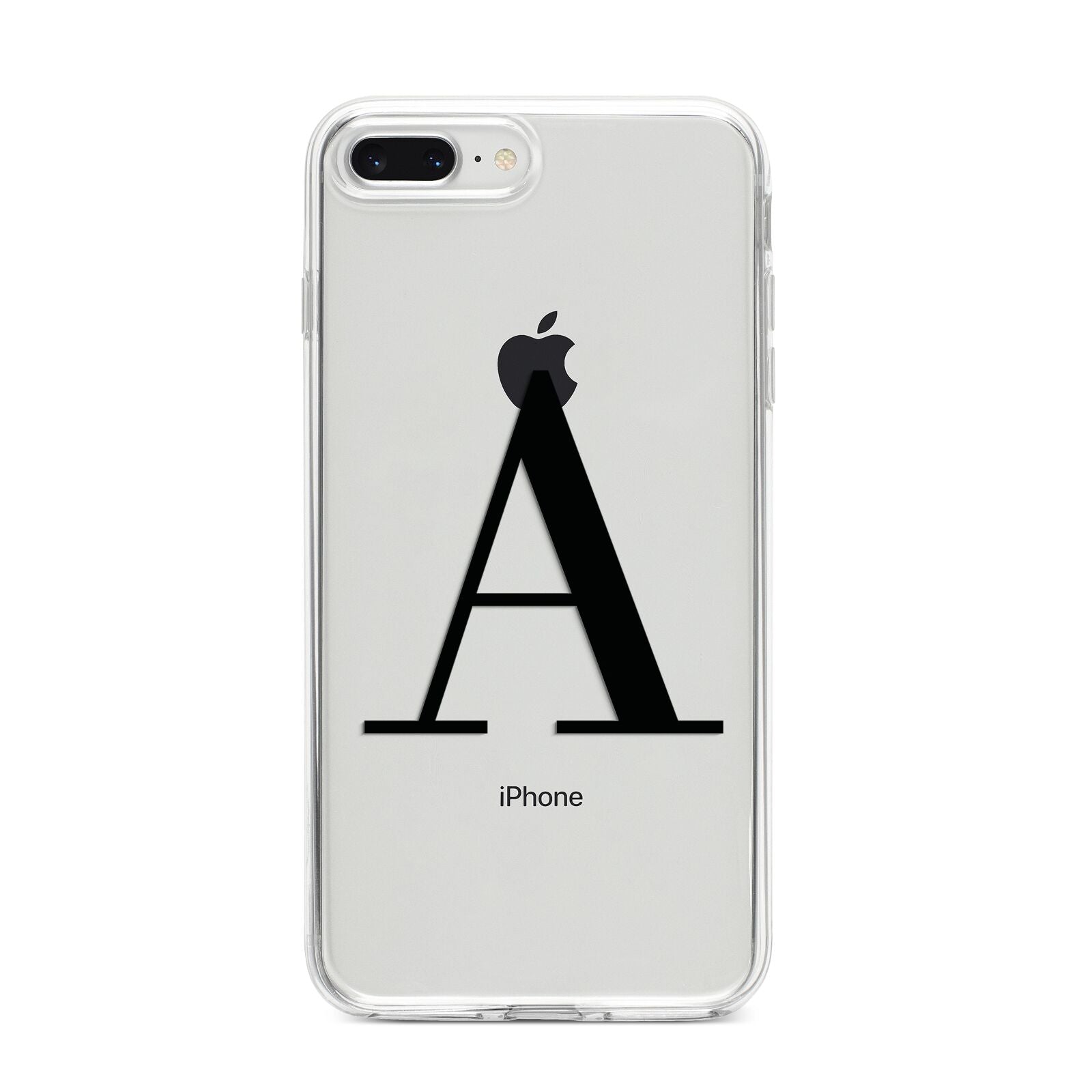 Personalised Black Big Initial Clear Custom iPhone 8 Plus Bumper Case on Silver iPhone