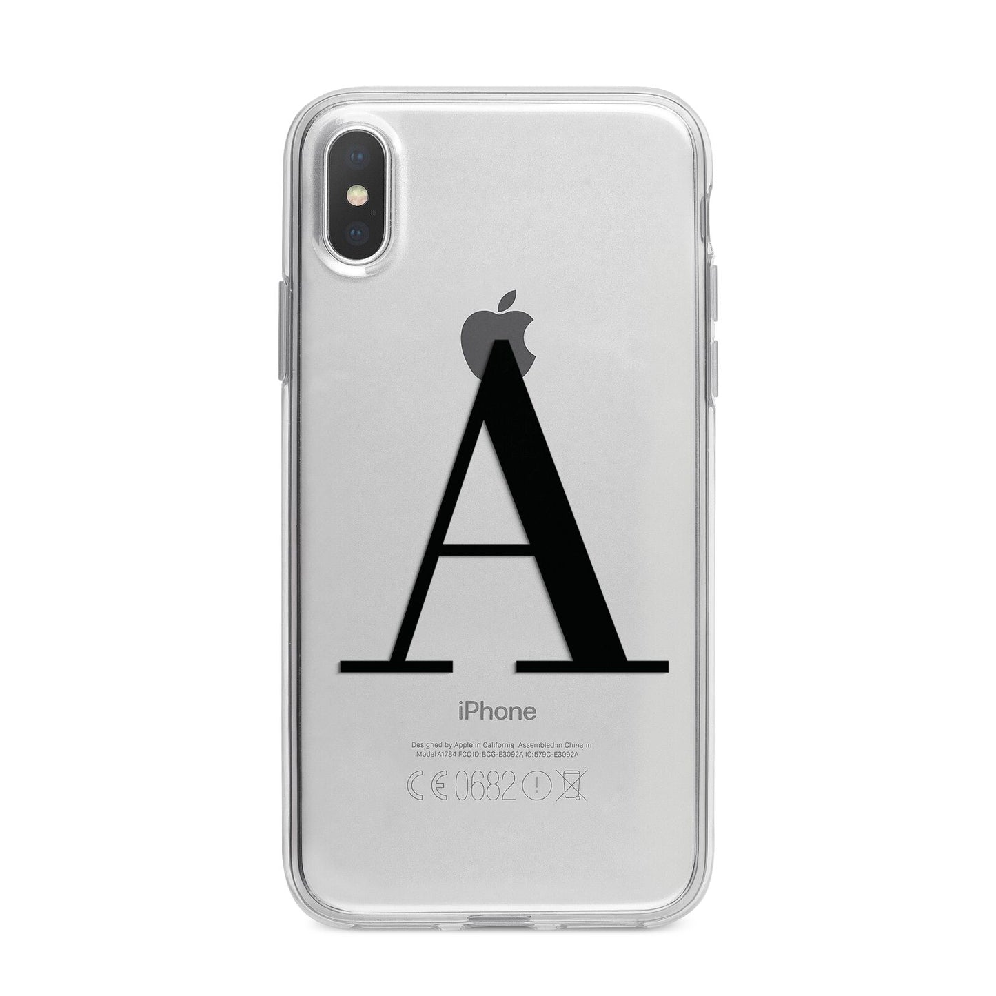 Personalised Black Big Initial Clear Custom iPhone X Bumper Case on Silver iPhone Alternative Image 1