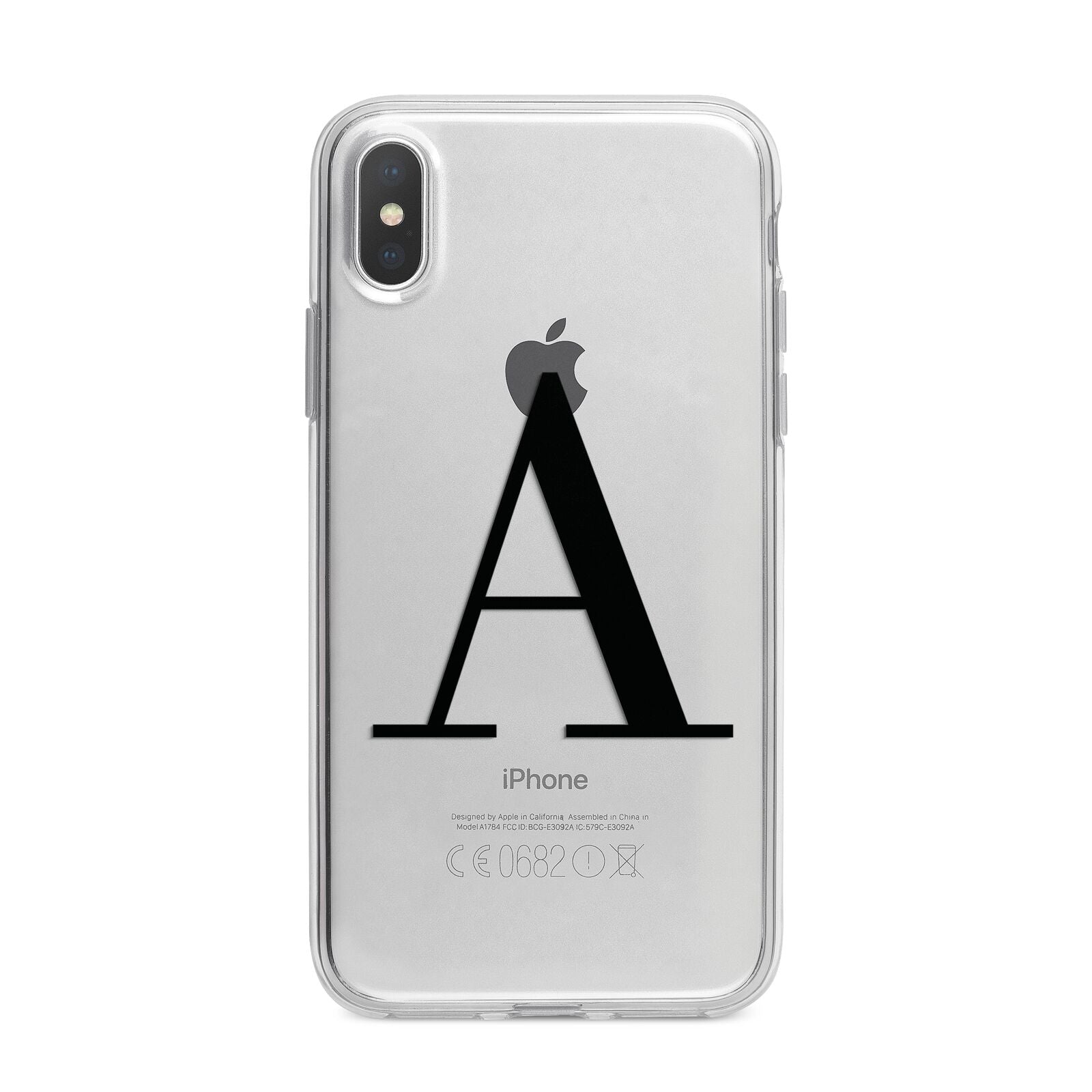 Personalised Black Big Initial Clear Custom iPhone X Bumper Case on Silver iPhone Alternative Image 1