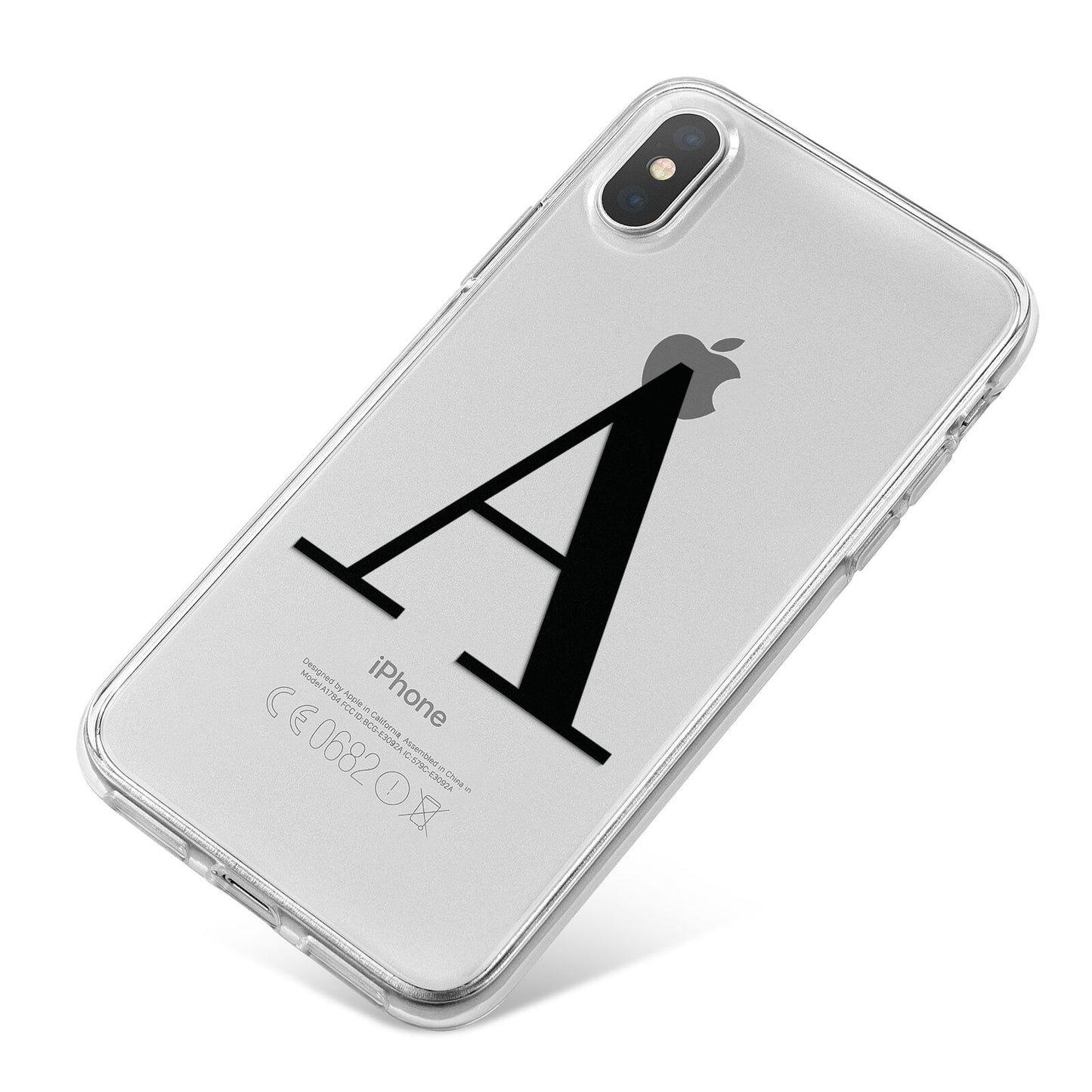 Personalised Black Big Initial Clear Custom iPhone X Bumper Case on Silver iPhone