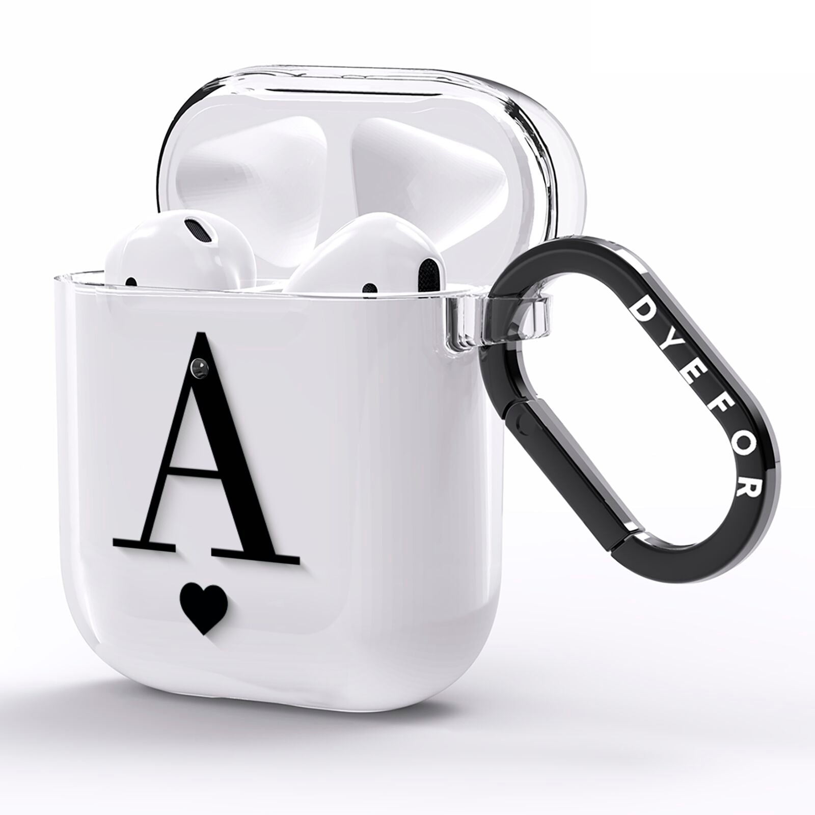 Personalised Black Big Initial Heart Clear AirPods Clear Case Side Image