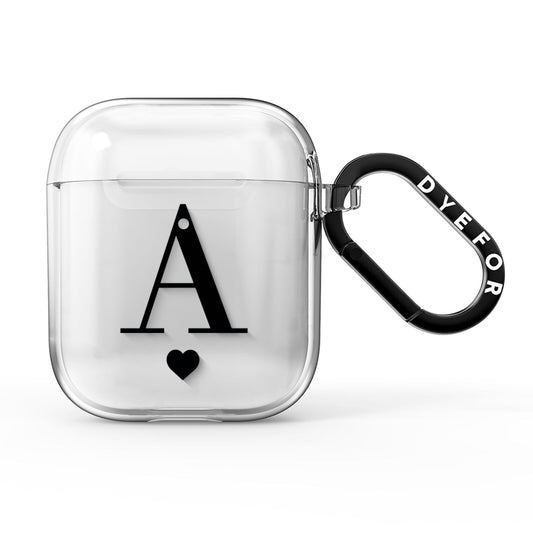 Personalised Black Big Initial Heart Clear AirPods Clear Case