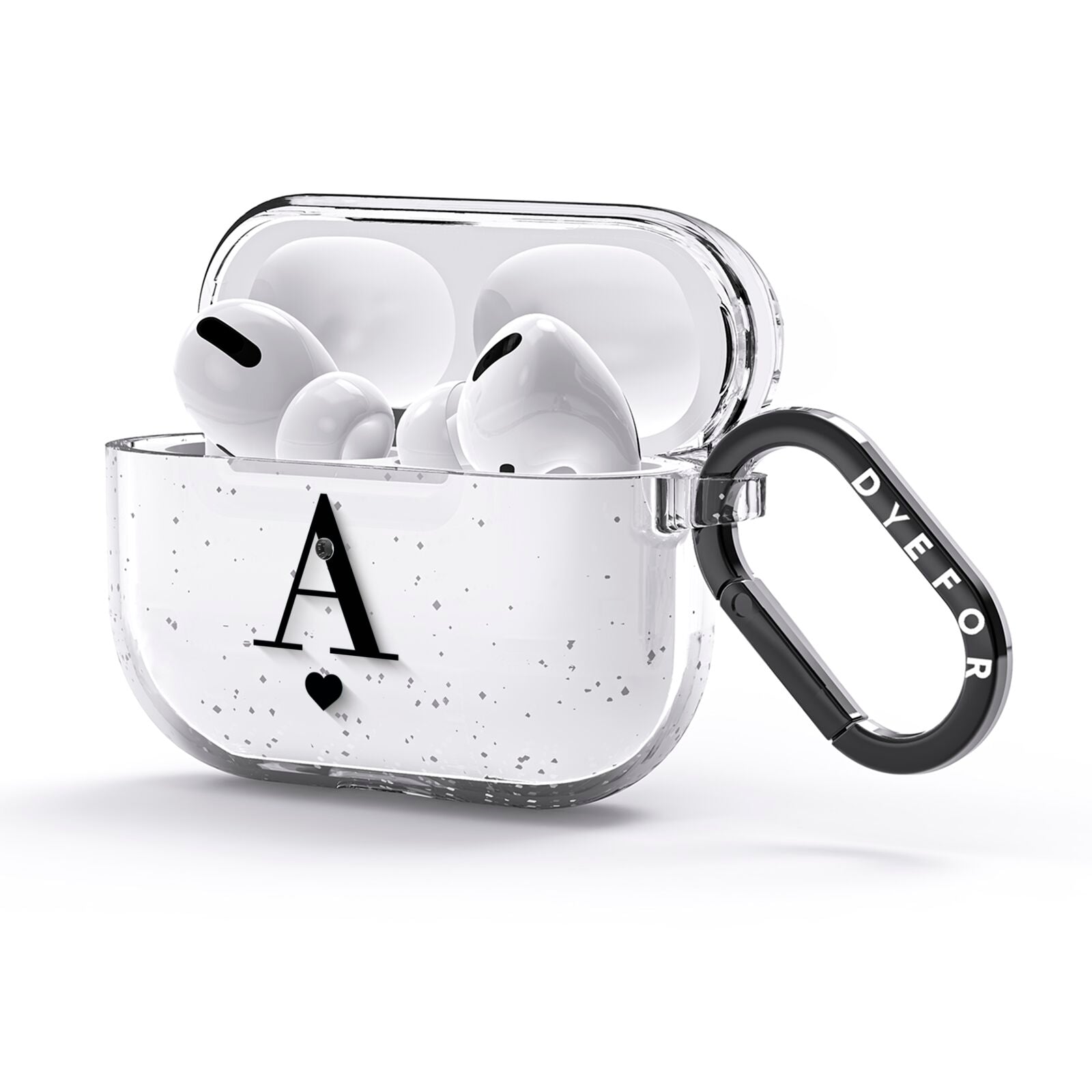 Personalised Black Big Initial Heart Clear AirPods Glitter Case 3rd Gen Side Image