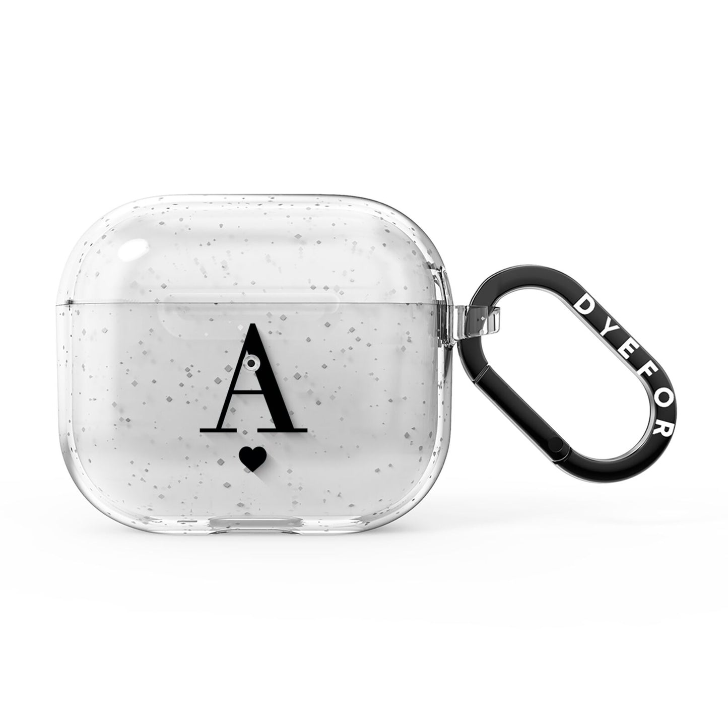 Personalised Black Big Initial Heart Clear AirPods Glitter Case 3rd Gen