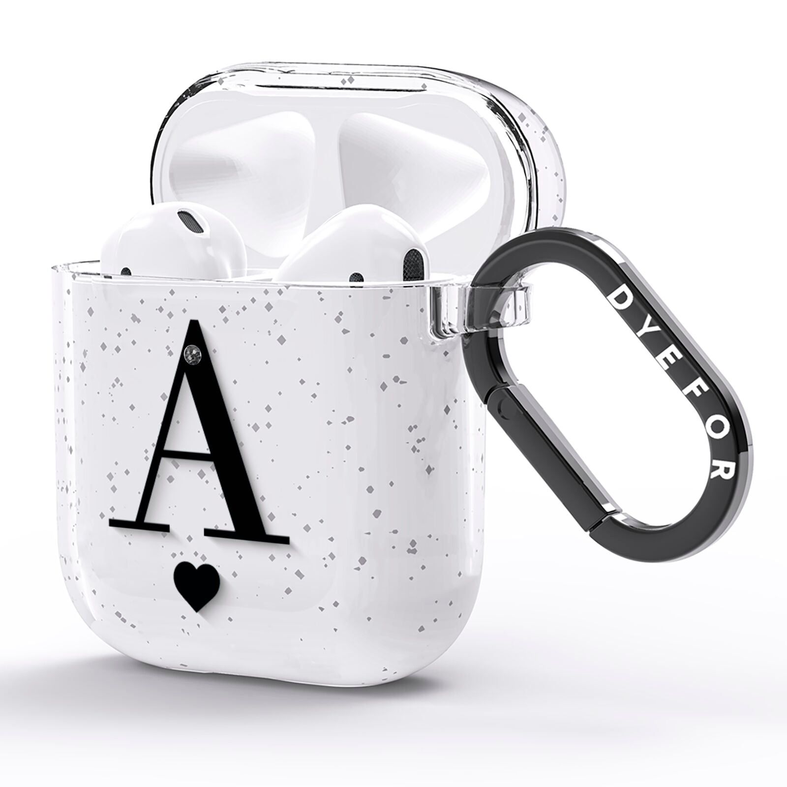 Personalised Black Big Initial Heart Clear AirPods Glitter Case Side Image