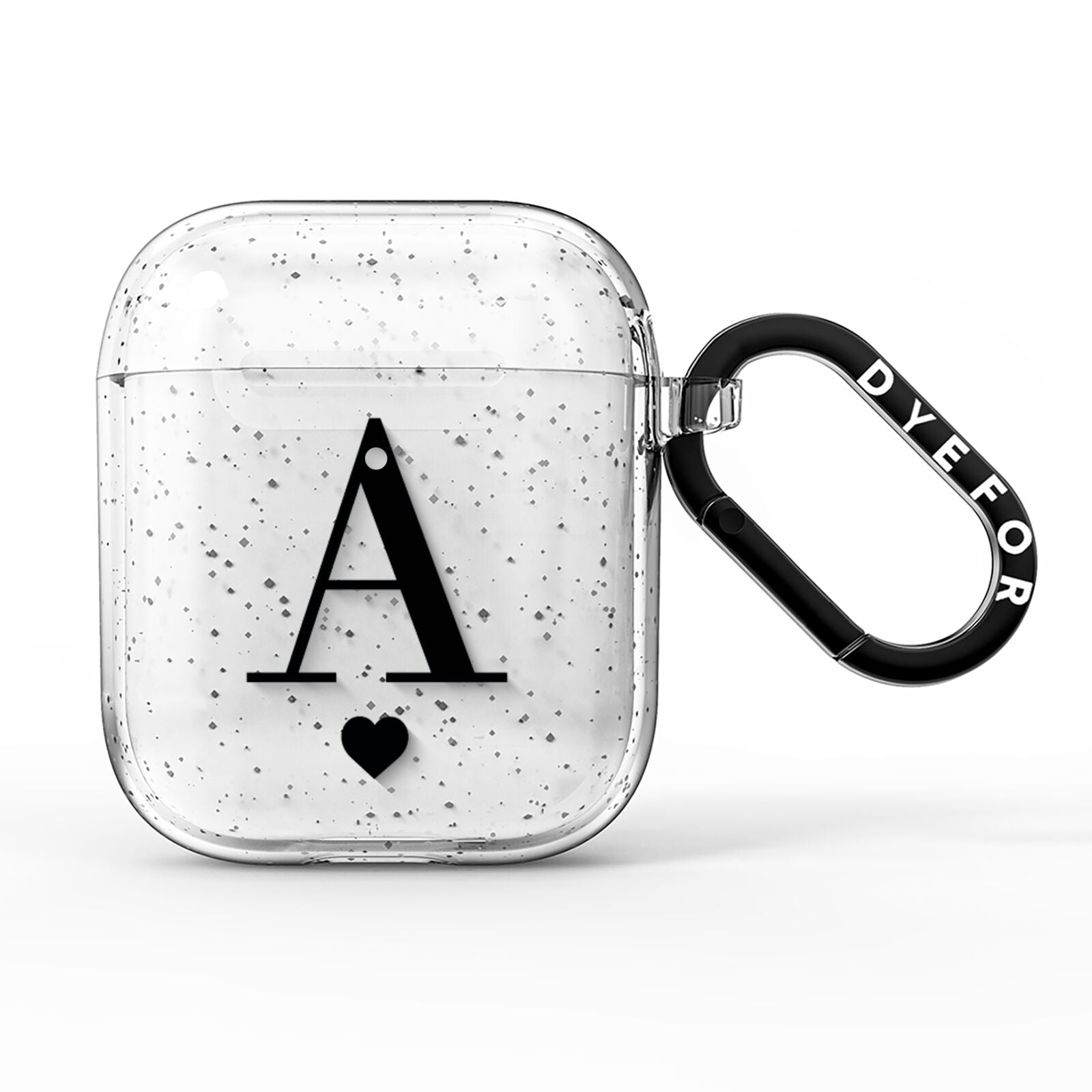 Personalised Black Big Initial Heart Clear AirPods Glitter Case