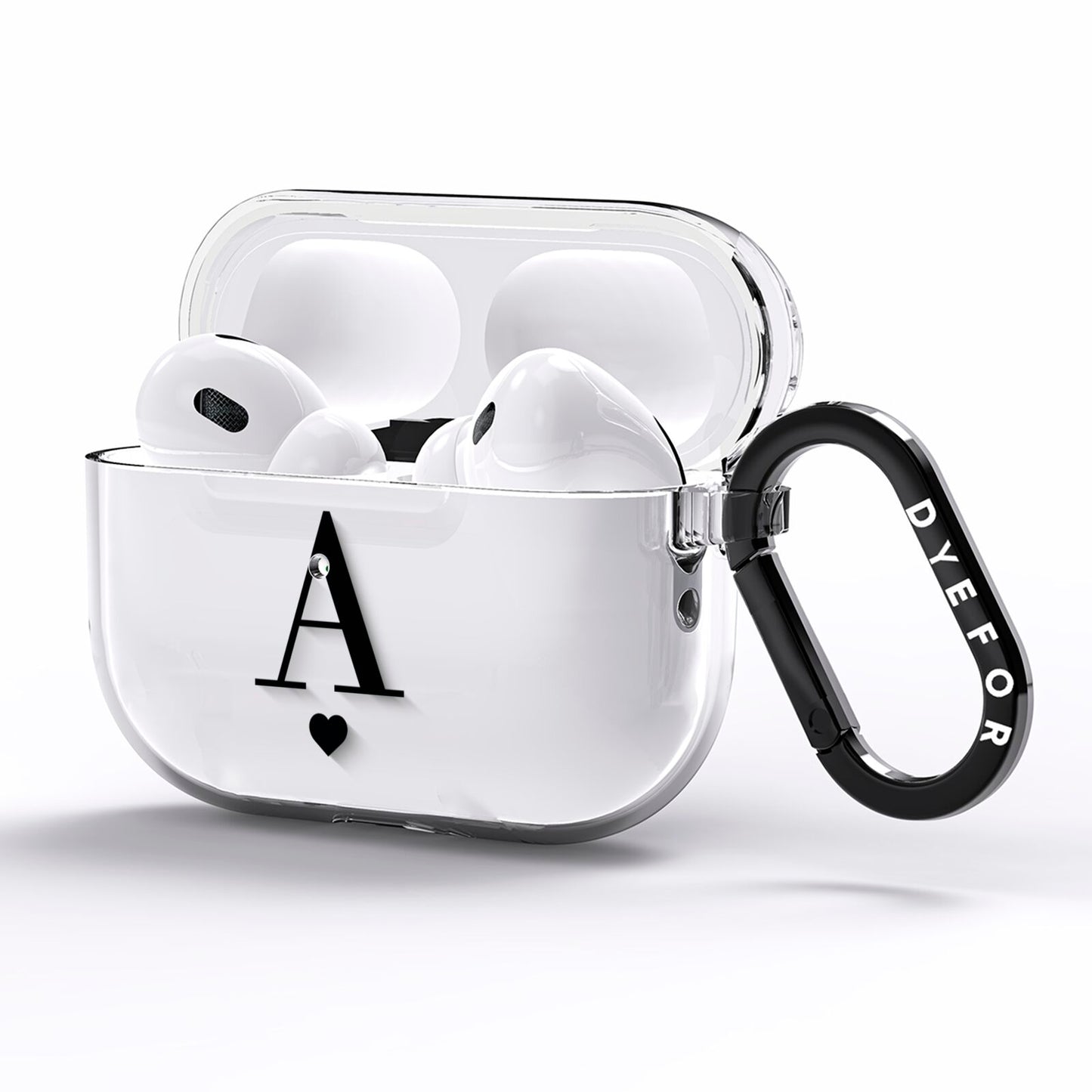 Personalised Black Big Initial Heart Clear AirPods Pro Clear Case Side Image