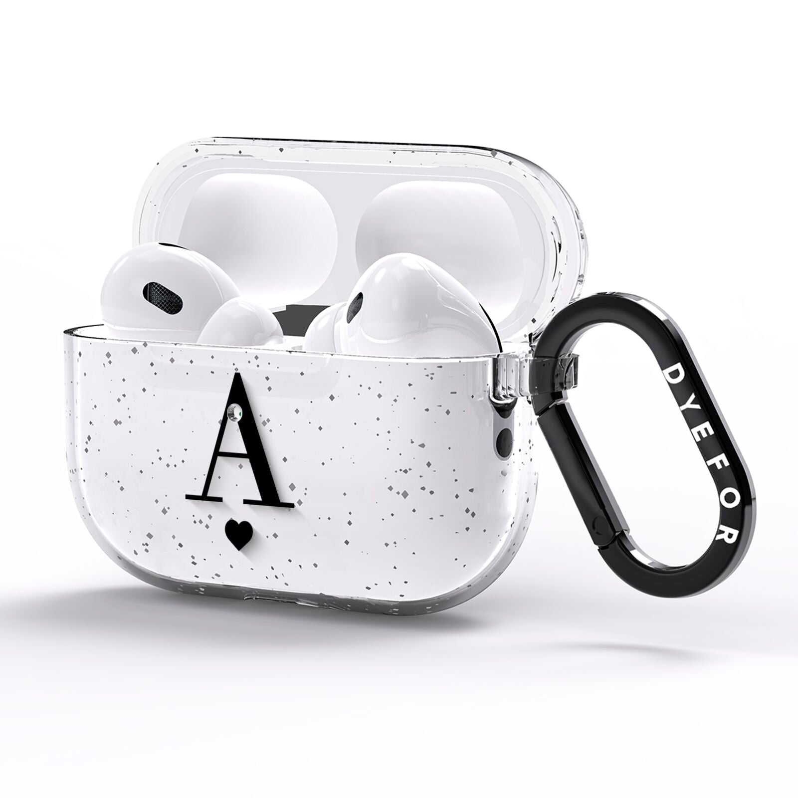 Personalised Black Big Initial Heart Clear AirPods Pro Glitter Case Side Image