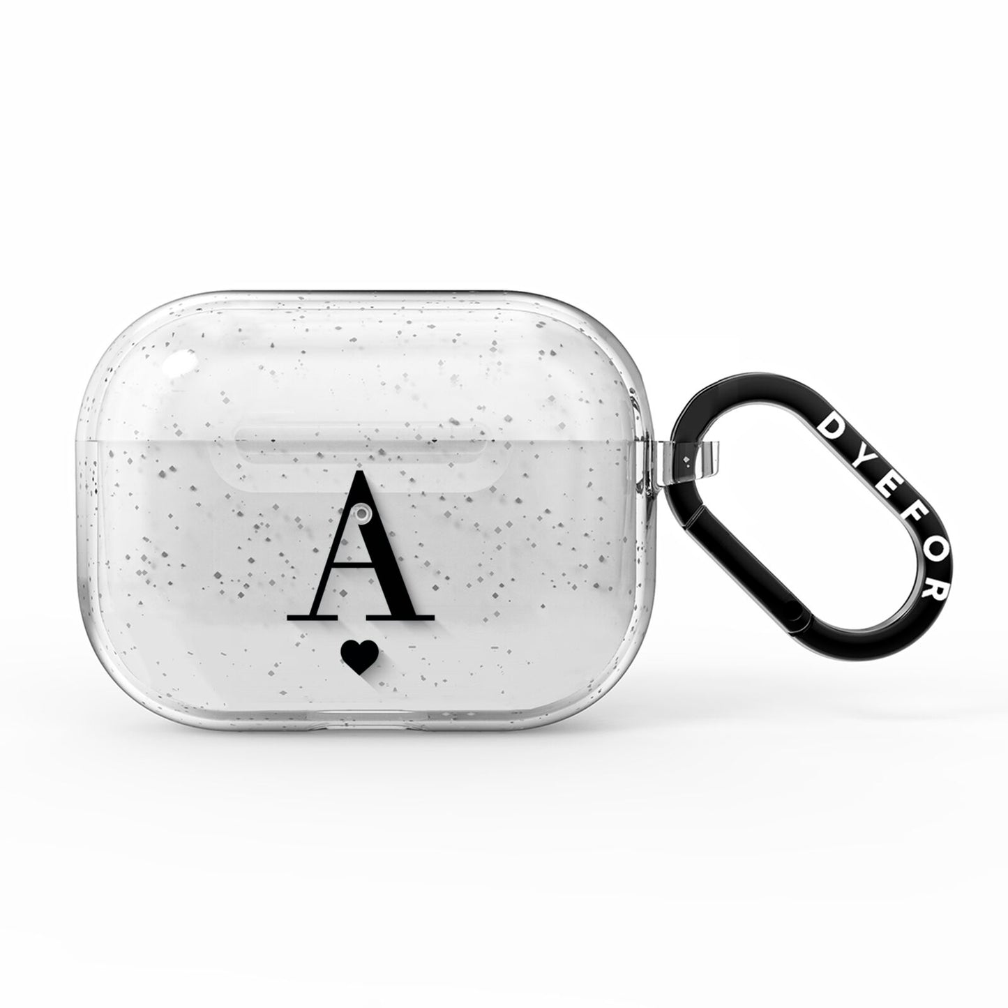 Personalised Black Big Initial Heart Clear AirPods Pro Glitter Case