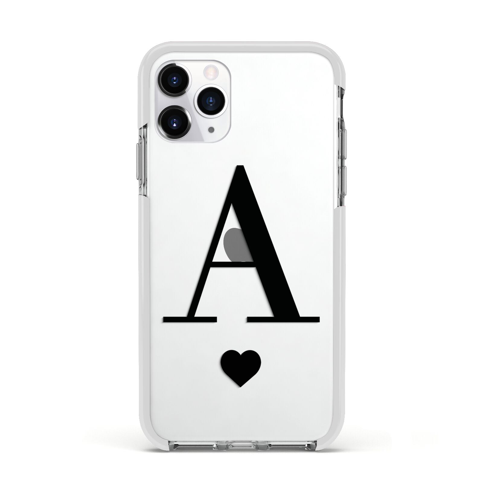 Personalised Black Big Initial Heart Clear Apple iPhone 11 Pro in Silver with White Impact Case