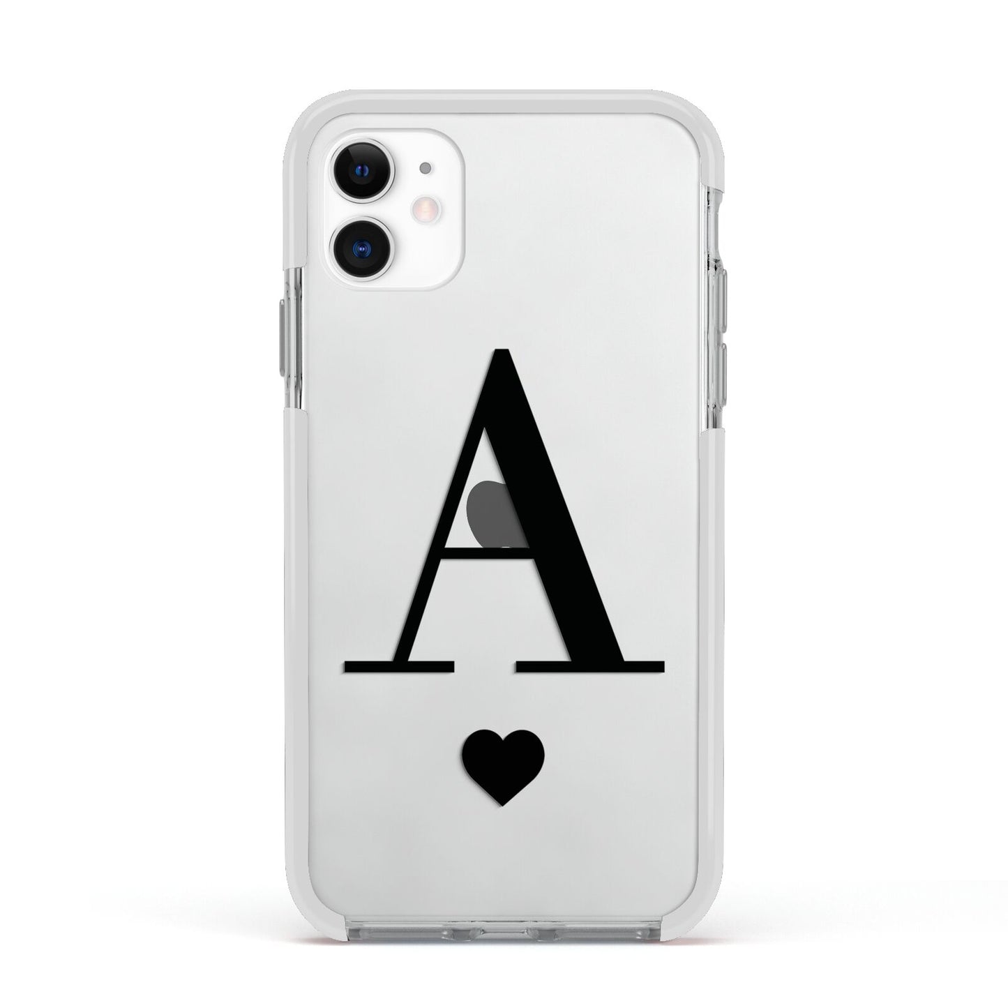 Personalised Black Big Initial Heart Clear Apple iPhone 11 in White with White Impact Case