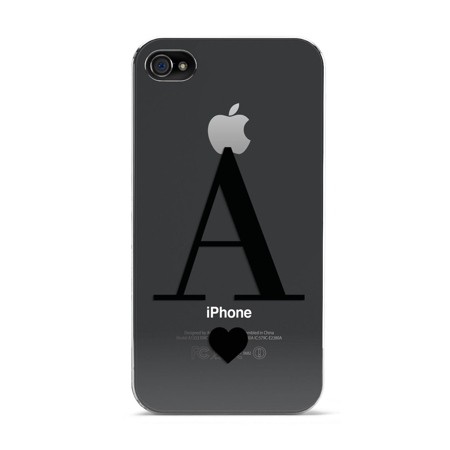 Personalised Black Big Initial Heart Clear Apple iPhone 4s Case