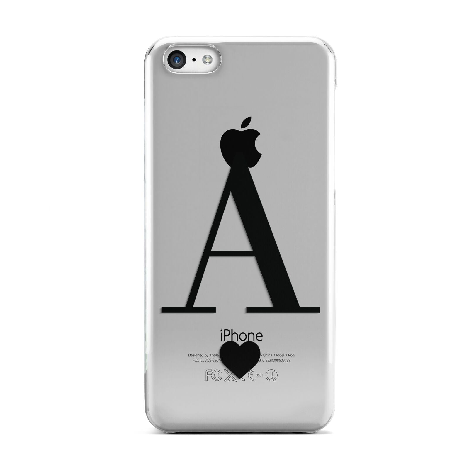 Personalised Black Big Initial Heart Clear Apple iPhone 5c Case