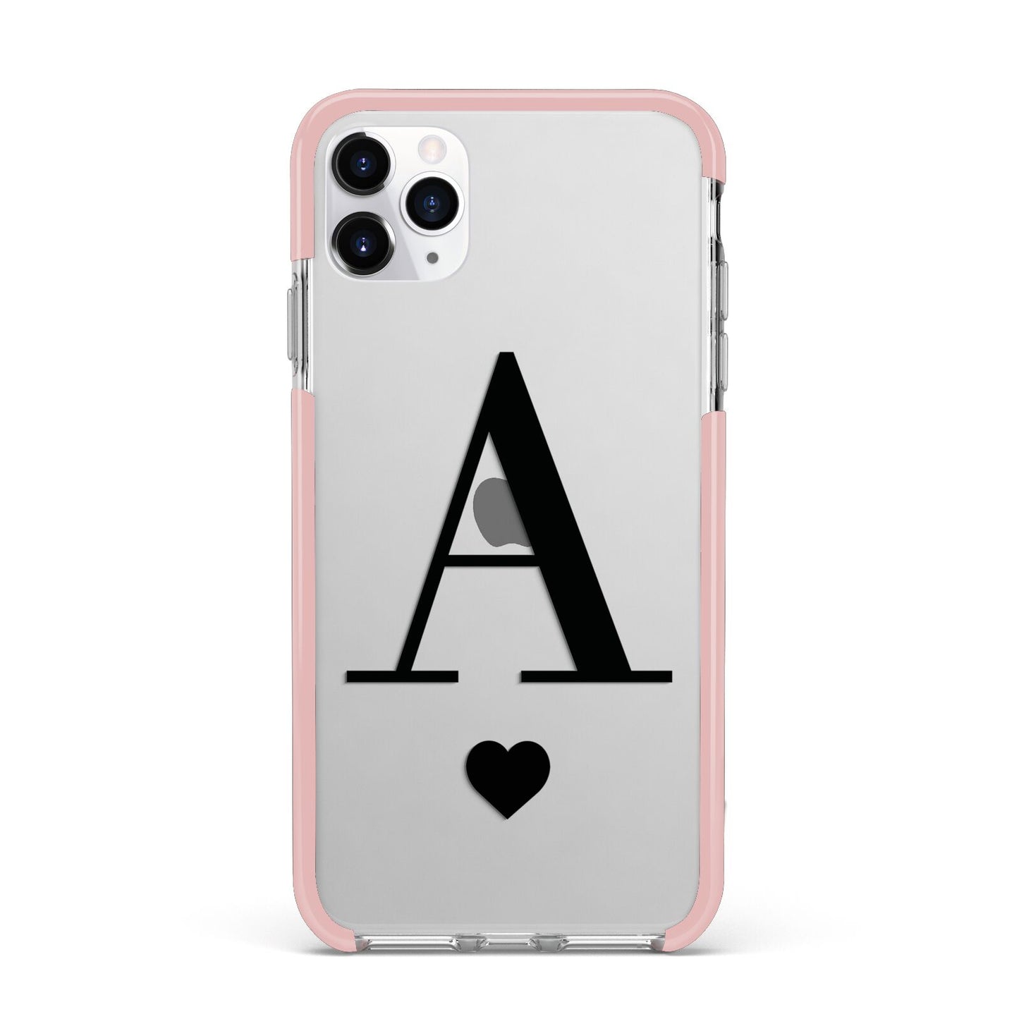 Personalised Black Big Initial Heart Clear iPhone 11 Pro Max Impact Pink Edge Case