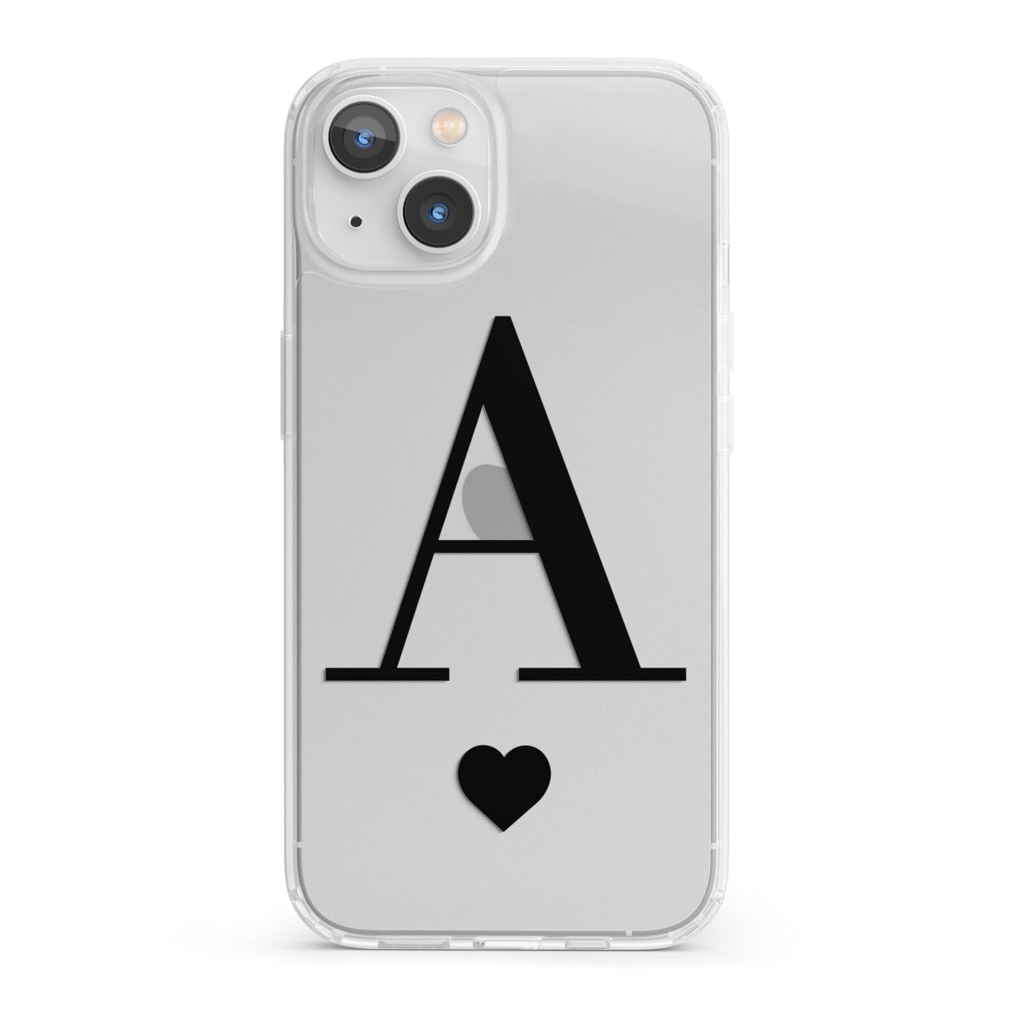 Personalised Black Big Initial Heart Clear iPhone 13 Clear Bumper Case