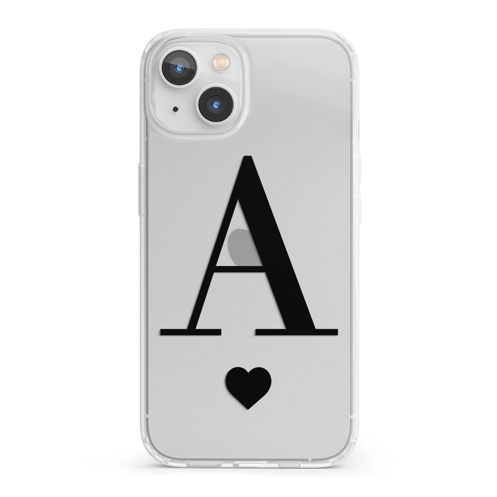 Personalised Black Big Initial Heart Clear iPhone 13 Clear Bumper Case