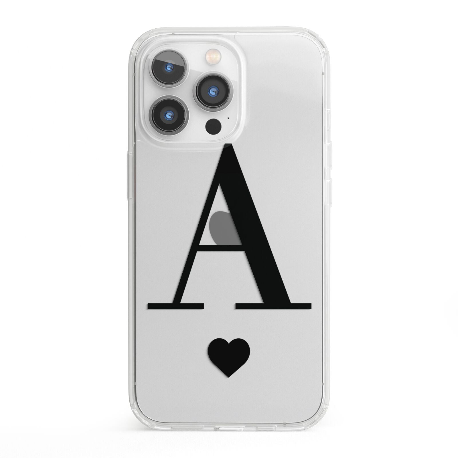 Personalised Black Big Initial Heart Clear iPhone 13 Pro Clear Bumper Case