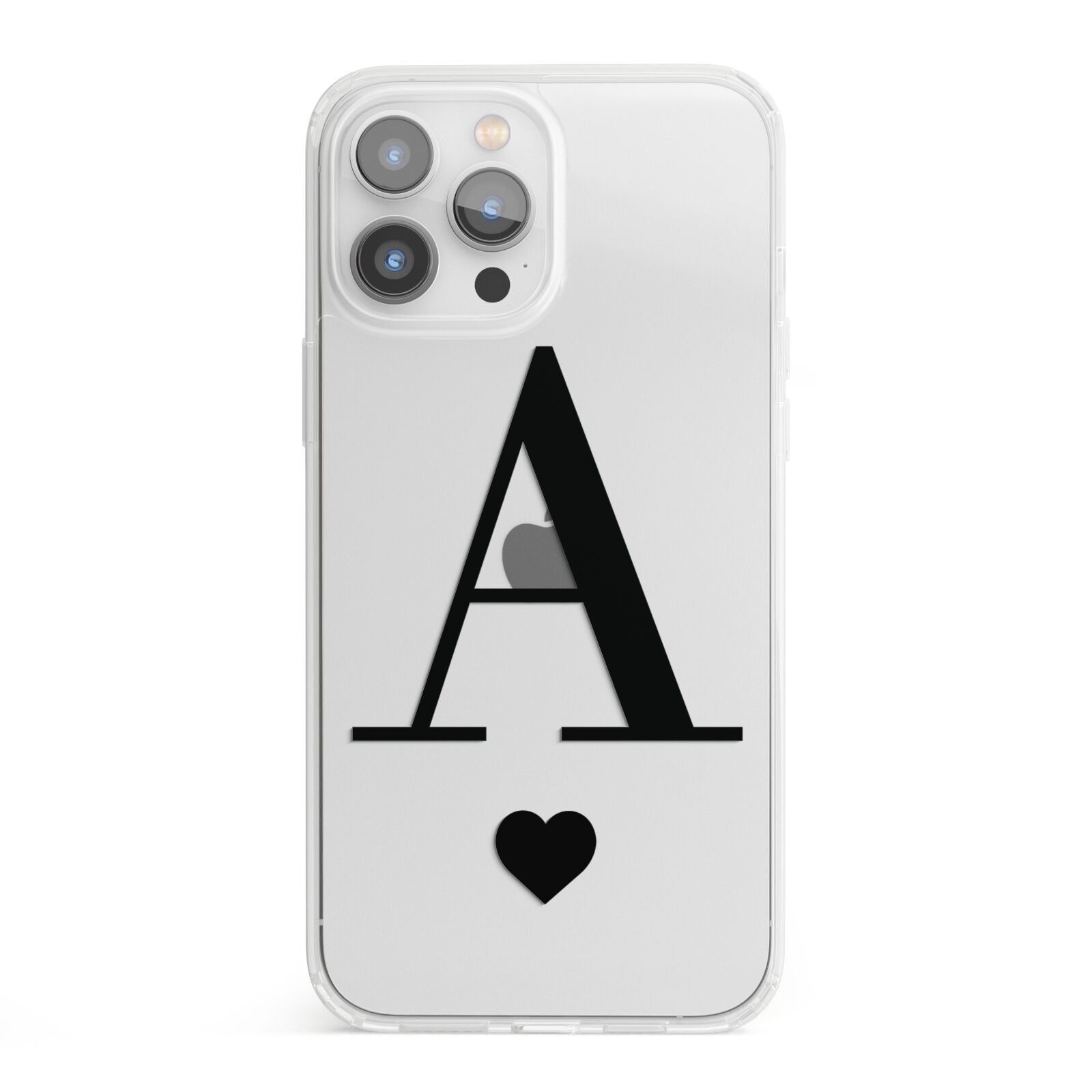 Personalised Black Big Initial Heart Clear iPhone 13 Pro Max Clear Bumper Case