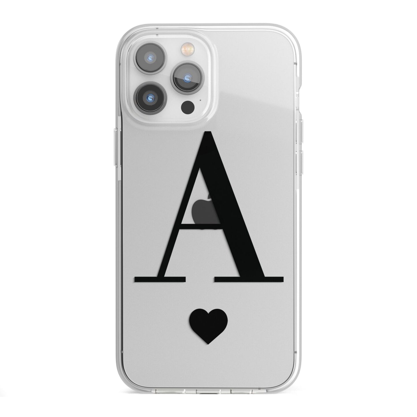 Personalised Black Big Initial Heart Clear iPhone 13 Pro Max TPU Impact Case with White Edges