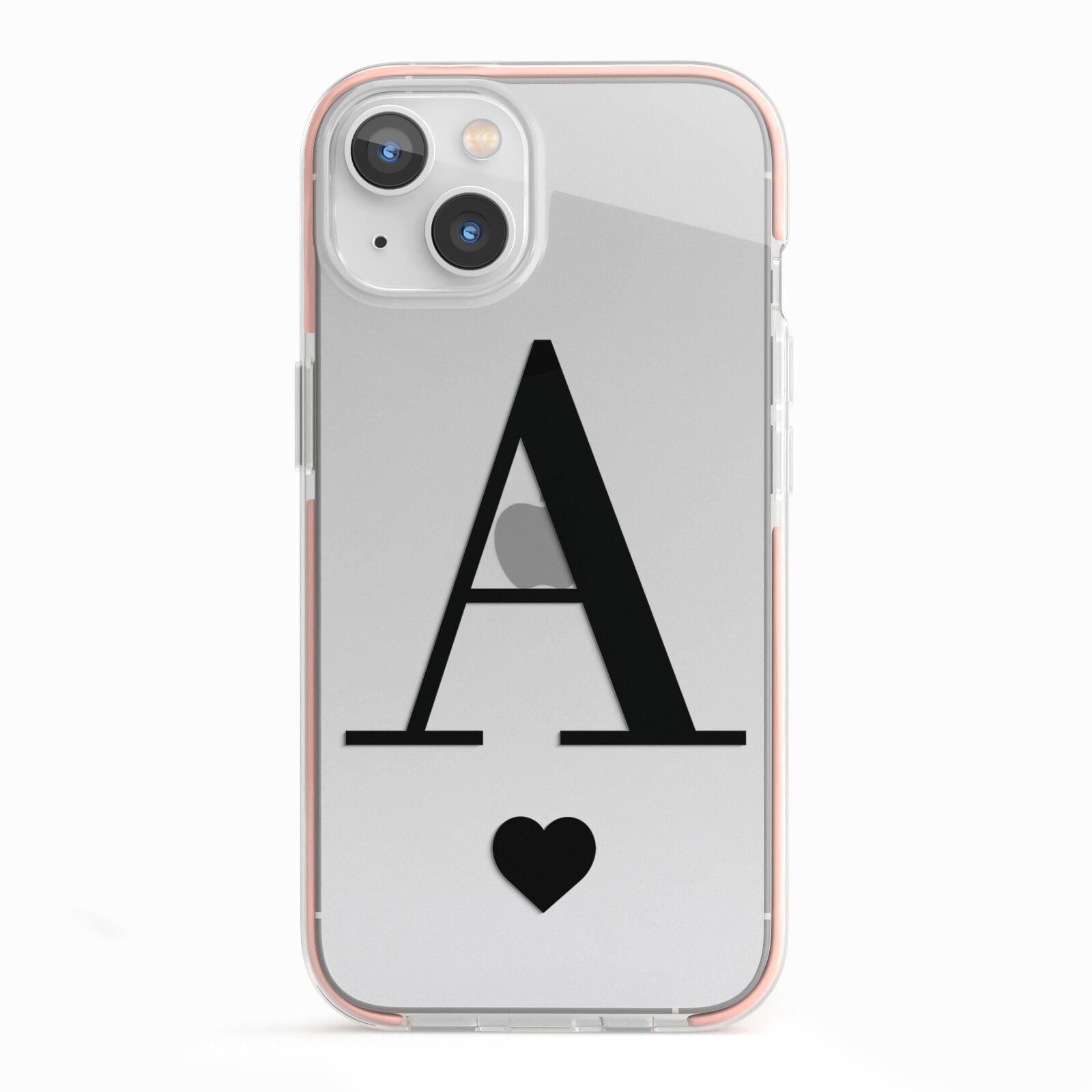 Personalised Black Big Initial Heart Clear iPhone 13 TPU Impact Case with Pink Edges