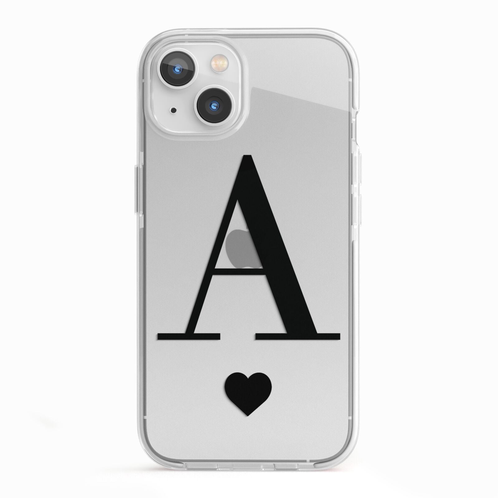 Personalised Black Big Initial Heart Clear iPhone 13 TPU Impact Case with White Edges