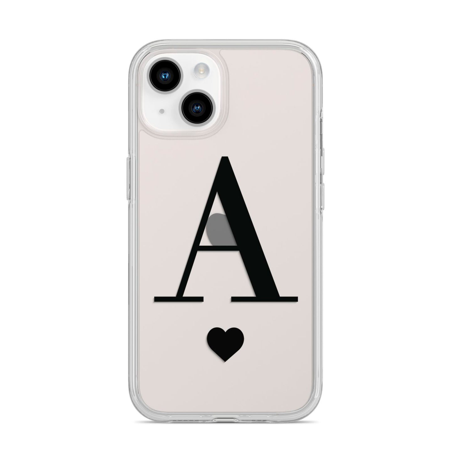 Personalised Black Big Initial Heart Clear iPhone 14 Clear Tough Case Starlight