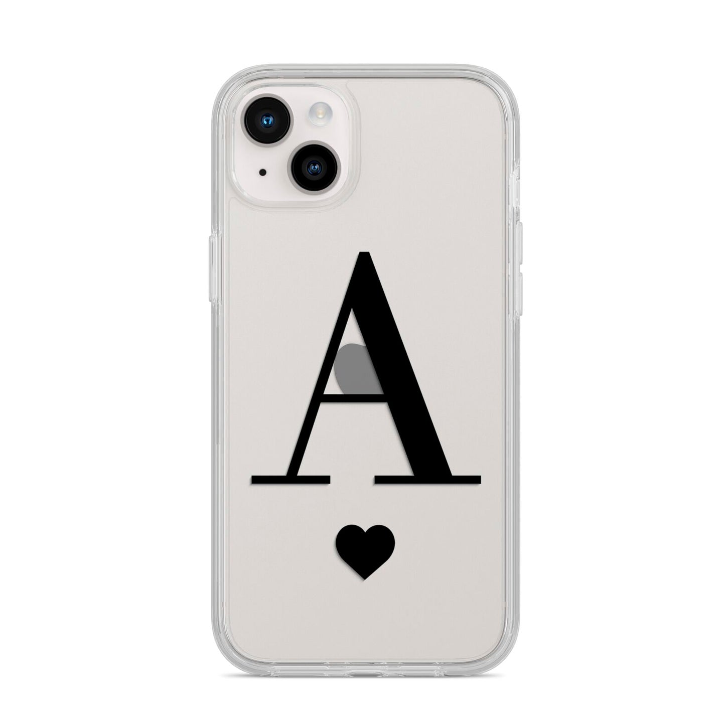 Personalised Black Big Initial Heart Clear iPhone 14 Plus Clear Tough Case Starlight