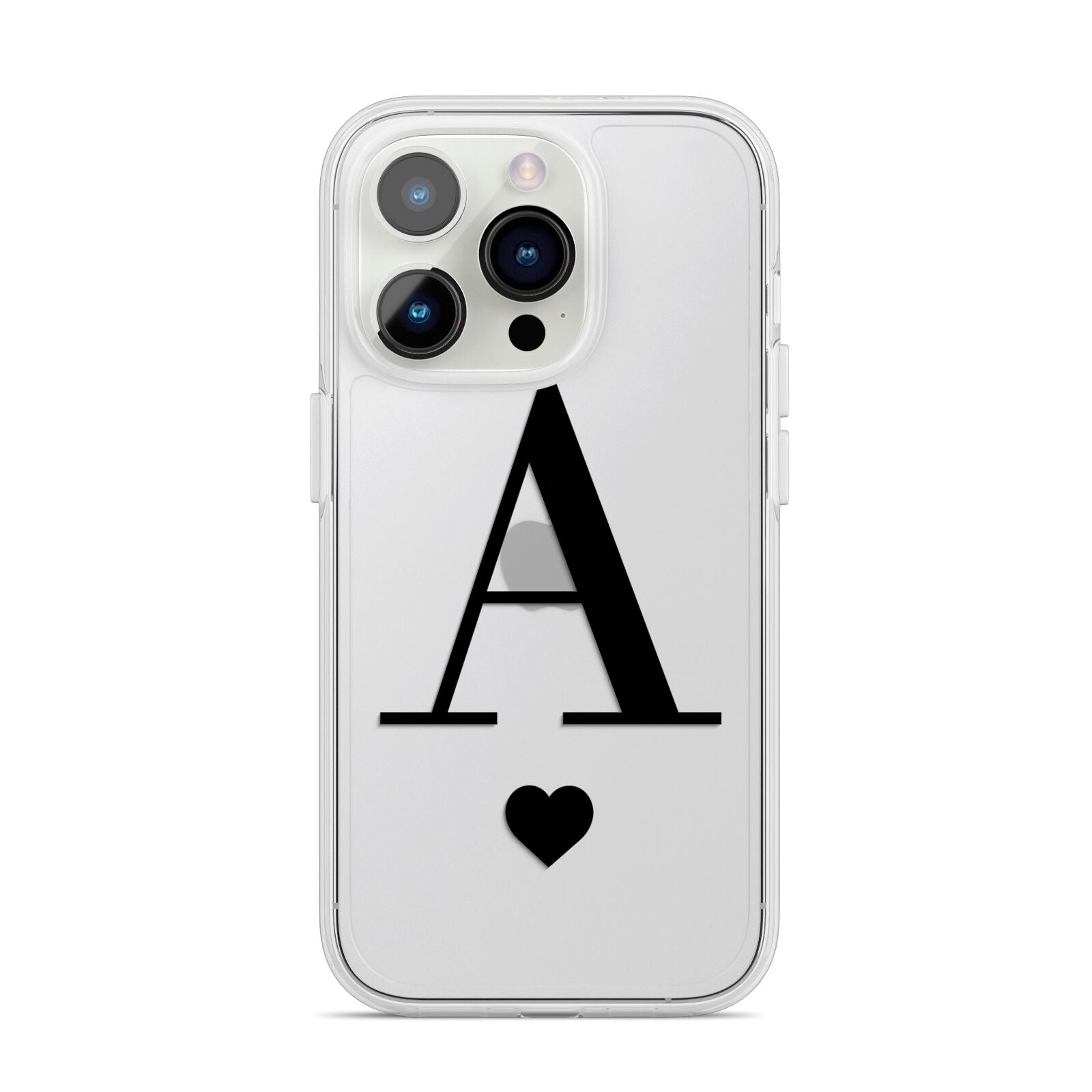 Personalised Black Big Initial Heart Clear iPhone 14 Pro Clear Tough Case Silver