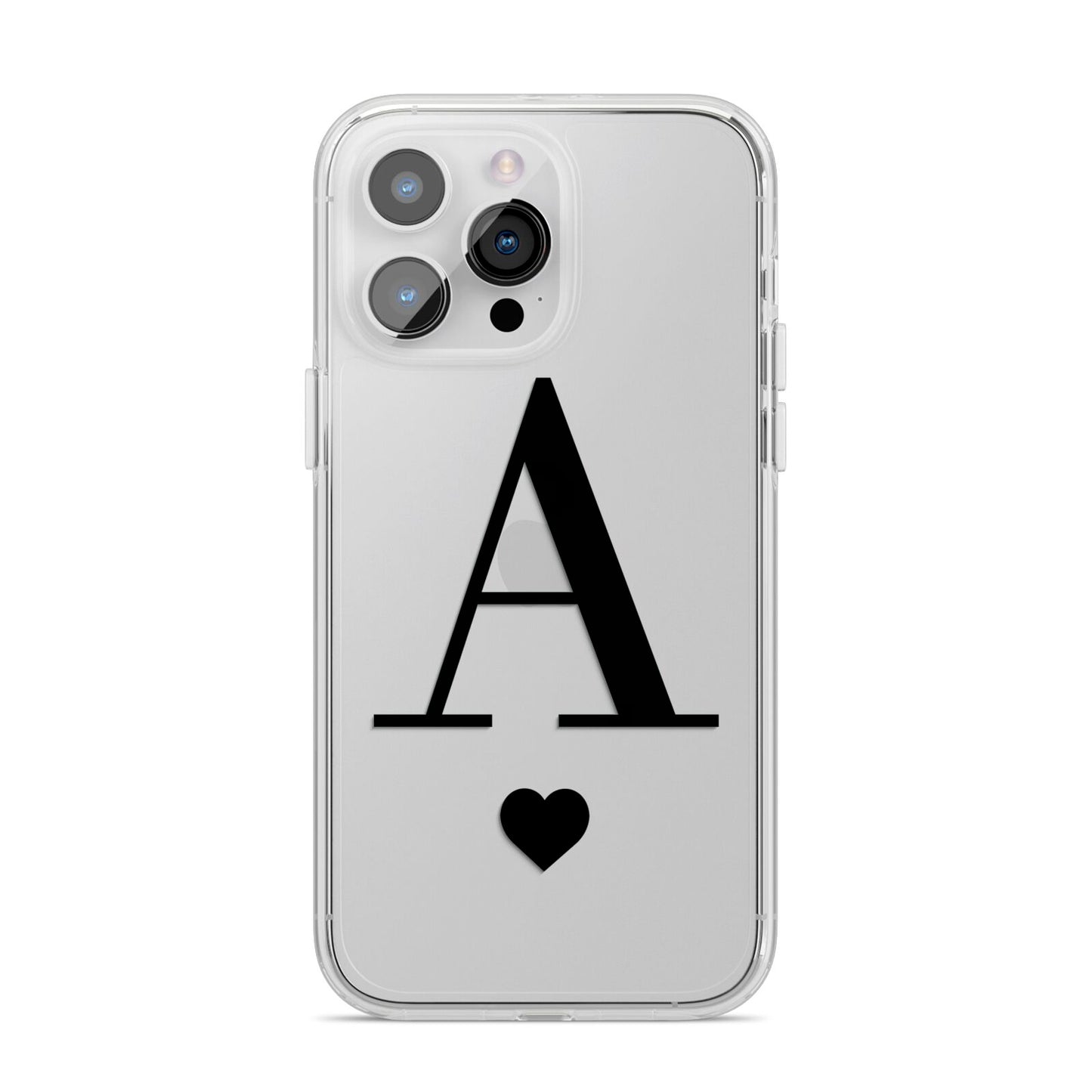 Personalised Black Big Initial Heart Clear iPhone 14 Pro Max Clear Tough Case Silver