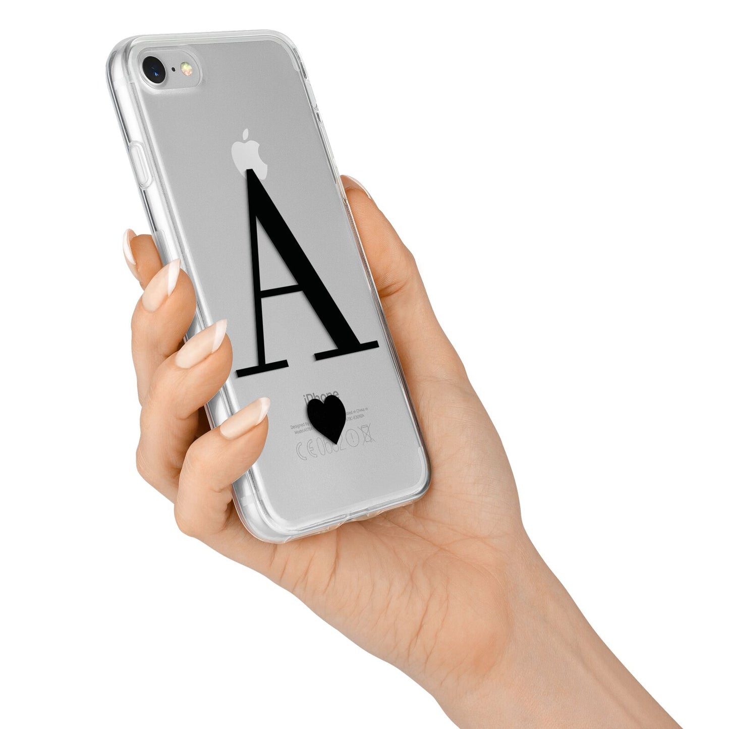 Personalised Black Big Initial Heart Clear iPhone 7 Bumper Case on Silver iPhone Alternative Image