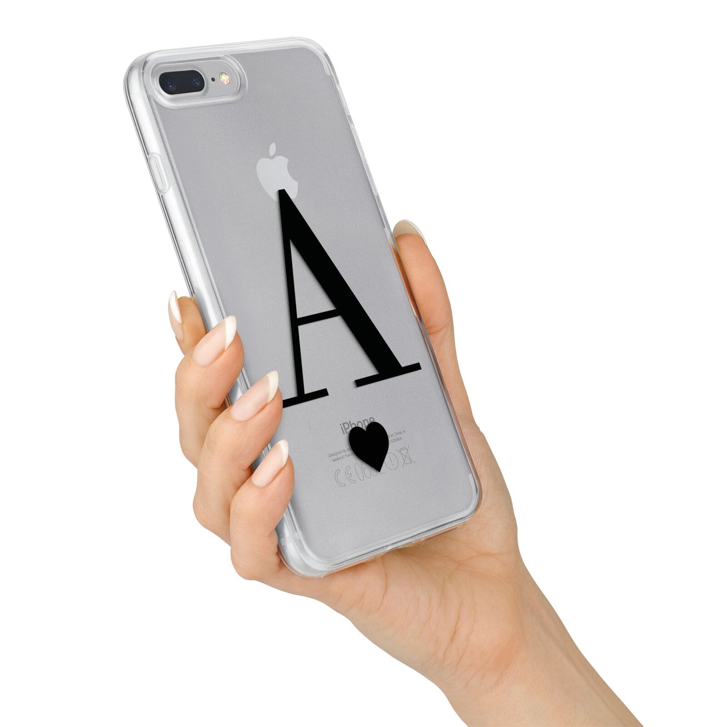 Personalised Black Big Initial Heart Clear iPhone 7 Plus Bumper Case on Silver iPhone Alternative Image