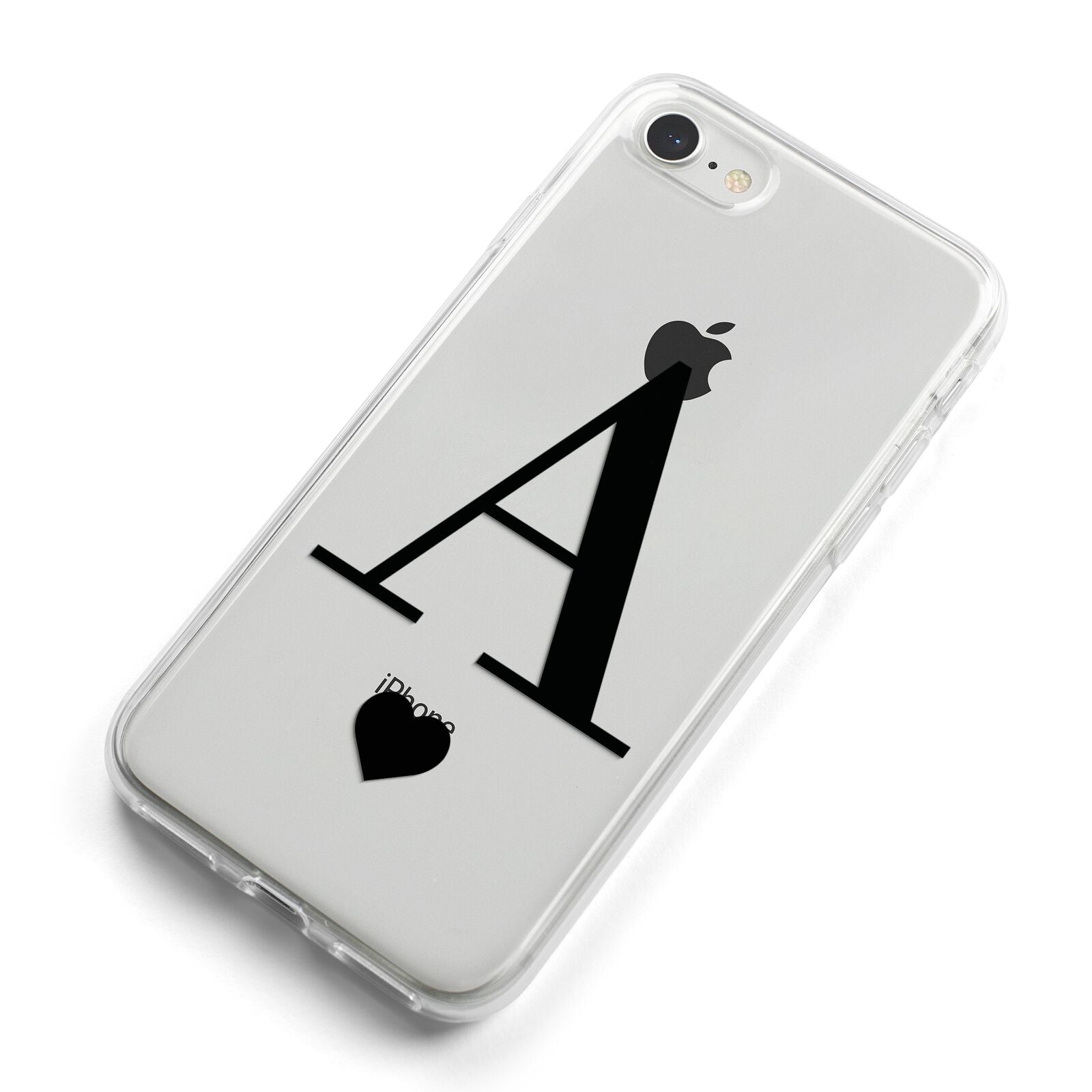 Personalised Black Big Initial Heart Clear iPhone 8 Bumper Case on Silver iPhone Alternative Image