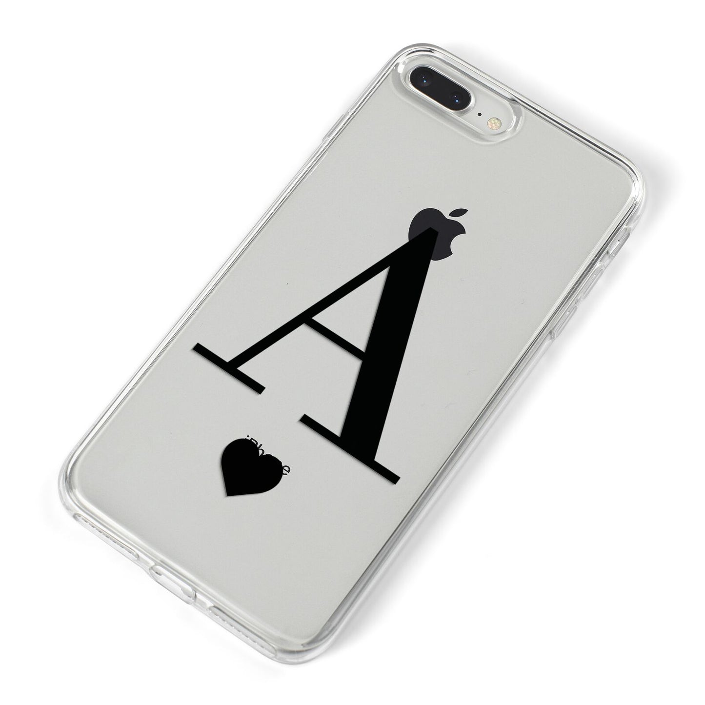 Personalised Black Big Initial Heart Clear iPhone 8 Plus Bumper Case on Silver iPhone Alternative Image