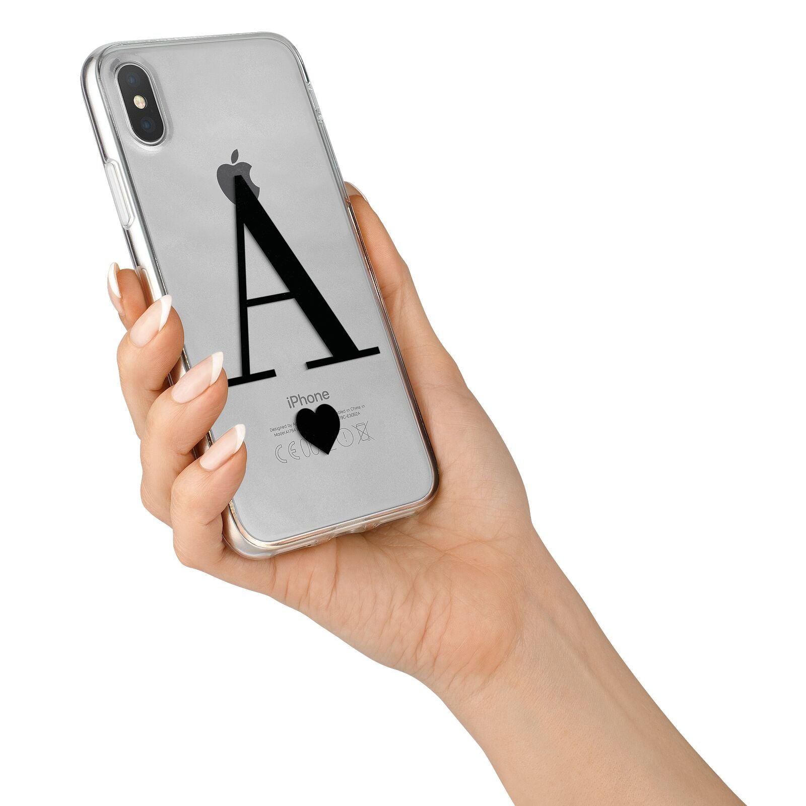 Personalised Black Big Initial Heart Clear iPhone X Bumper Case on Silver iPhone Alternative Image 2