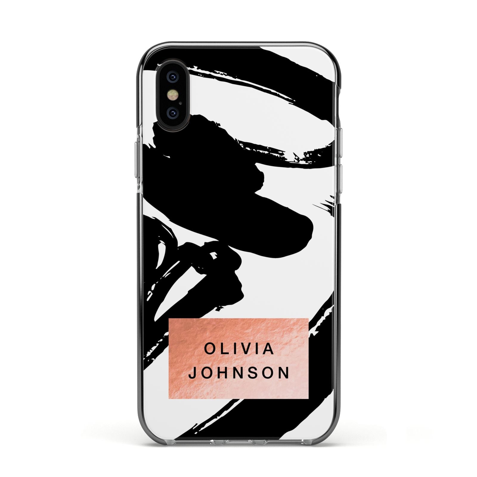 Personalised Black Brushes With Name Apple iPhone Xs Impact Case Black Edge on Black Phone