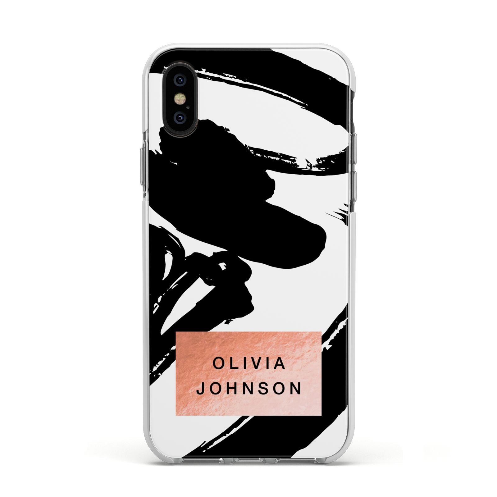 Personalised Black Brushes With Name Apple iPhone Xs Impact Case White Edge on Black Phone