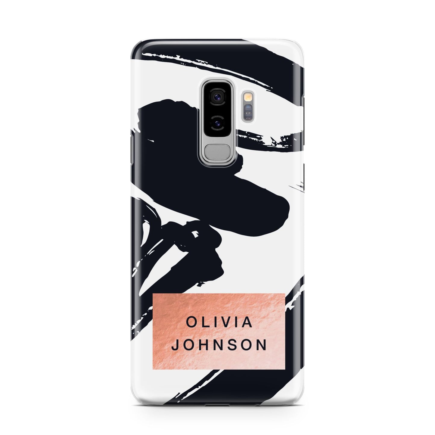 Personalised Black Brushes With Name Samsung Galaxy S9 Plus Case on Silver phone
