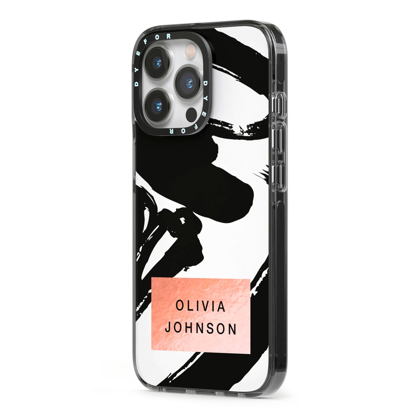 Personalised Black Brushes With Name iPhone 13 Pro Black Impact Case Side Angle on Silver phone