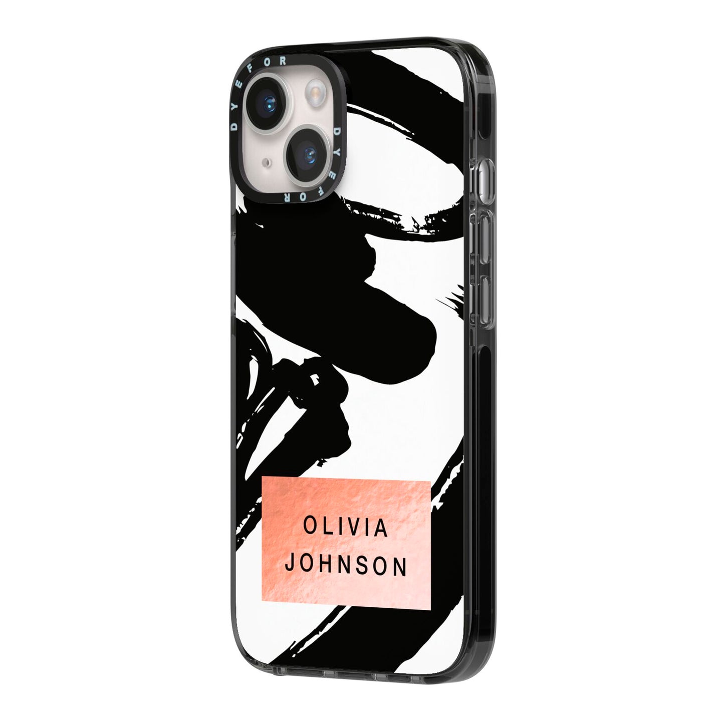 Personalised Black Brushes With Name iPhone 14 Black Impact Case Side Angle on Silver phone