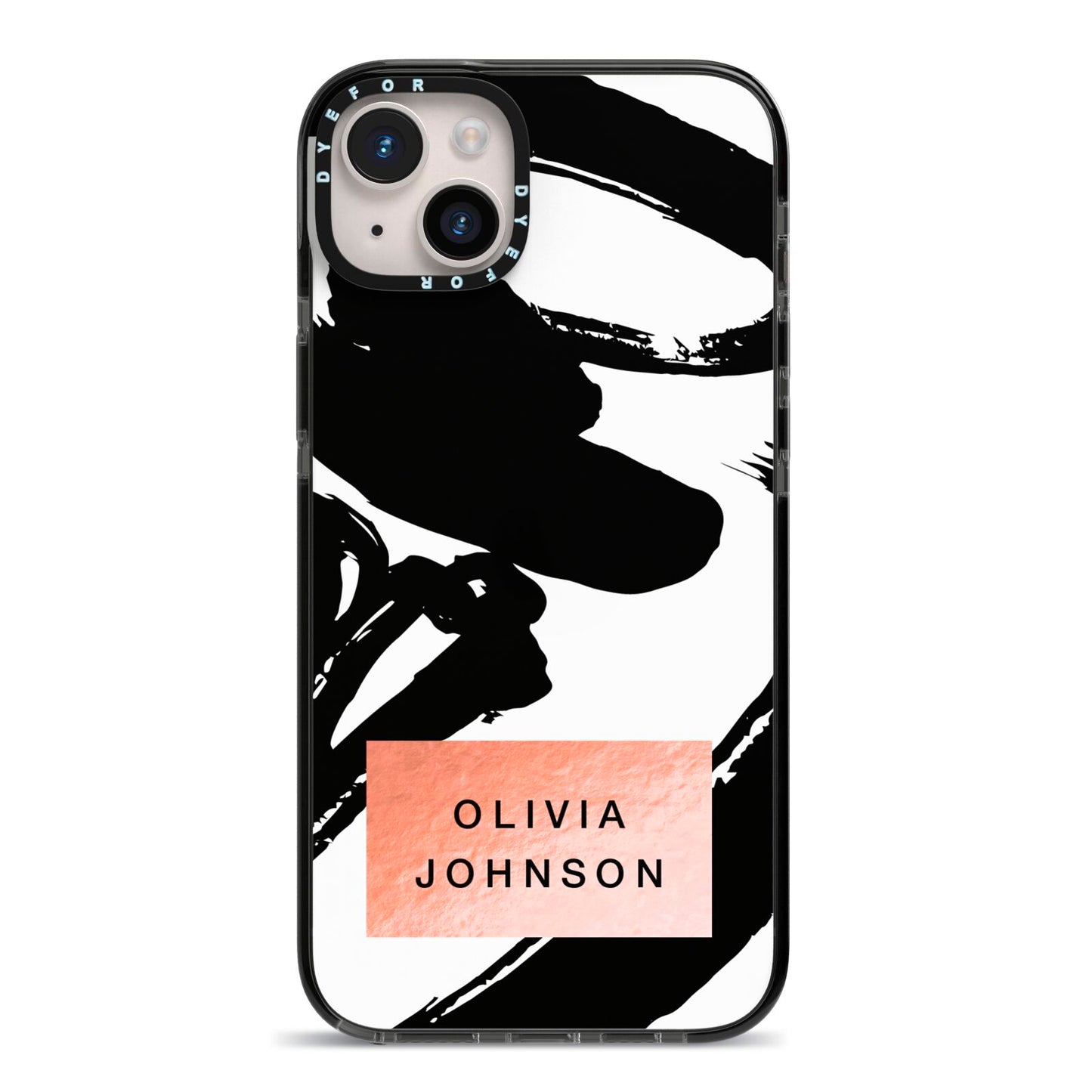 Personalised Black Brushes With Name iPhone 14 Plus Black Impact Case on Silver phone