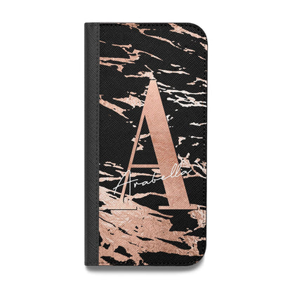 Personalised Black Copper Marble Vegan Leather Flip iPhone Case